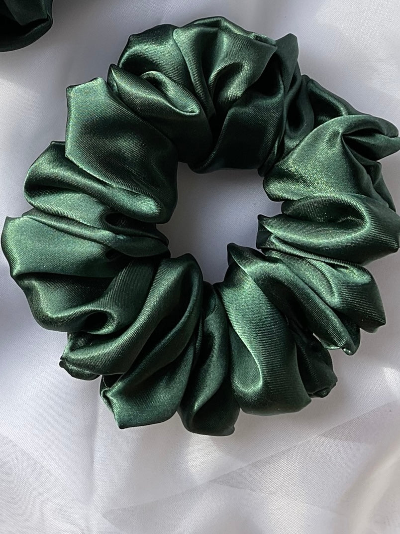 The Helen Satin Bottle Green Hair Scrunchies