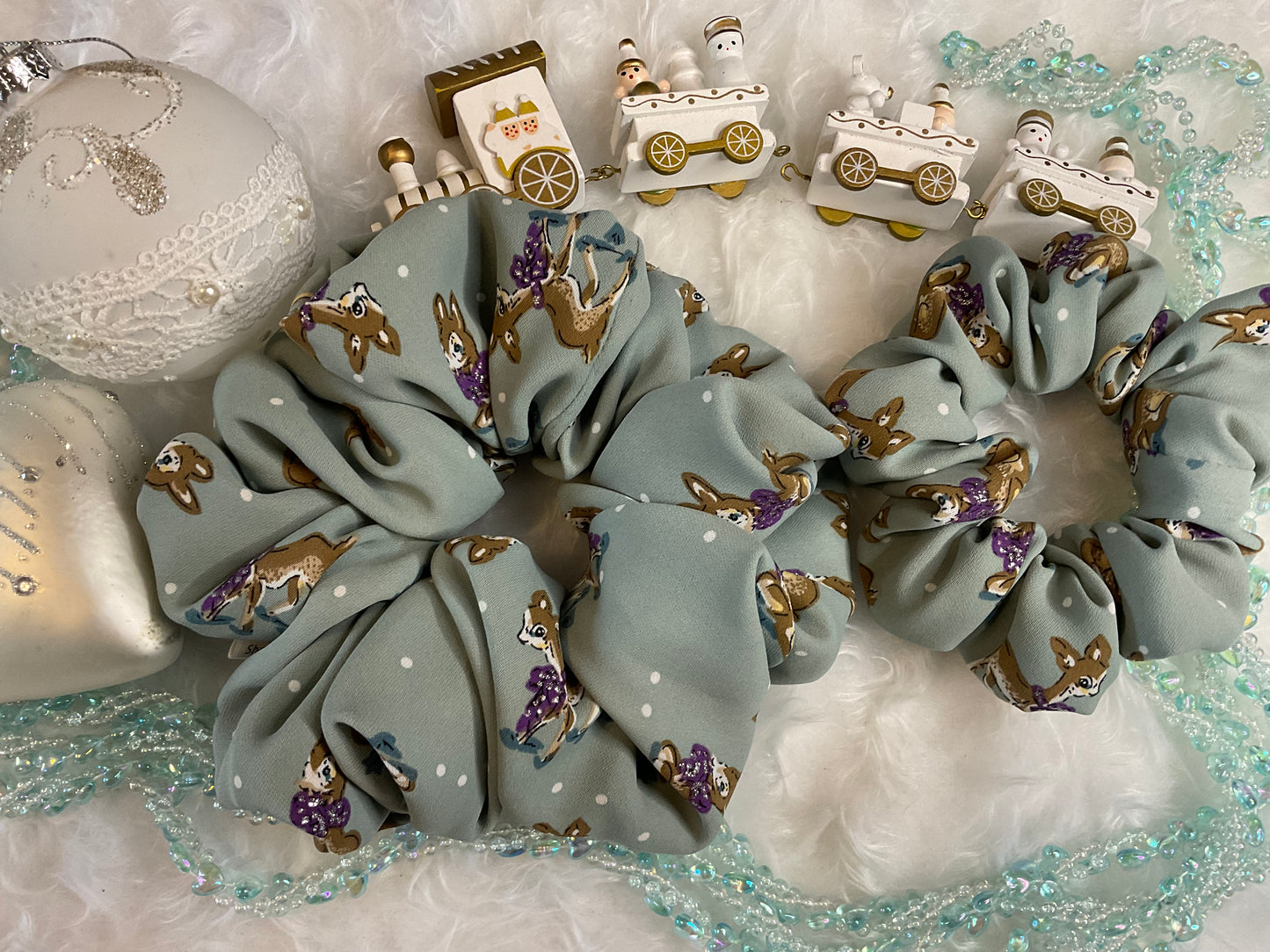 Christmas Bambi Printed Satin Hair Scrunchies