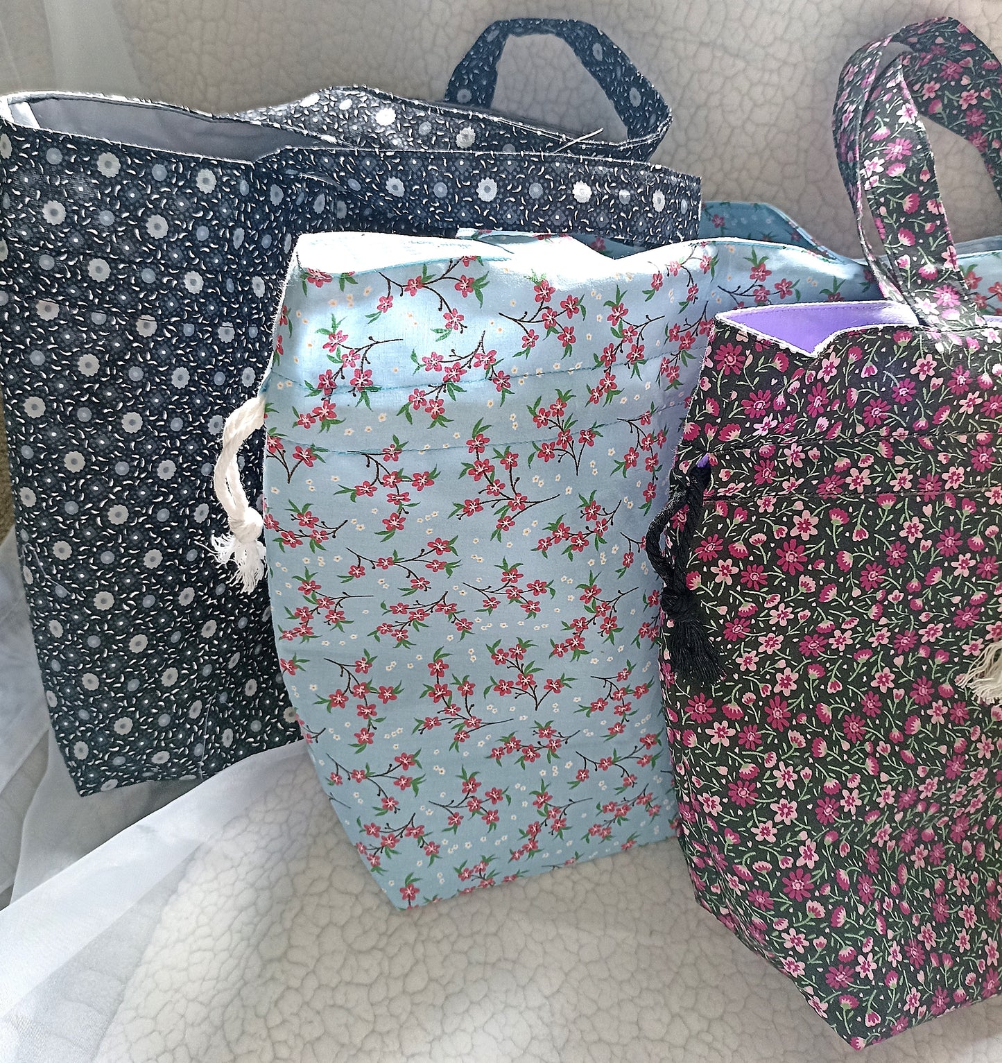 Black With Dainty Pink Purple Flowers Drawstring Bag Unique Durable Gift For Her Sustainable Fashionable Fully Lined With Inside Pocket