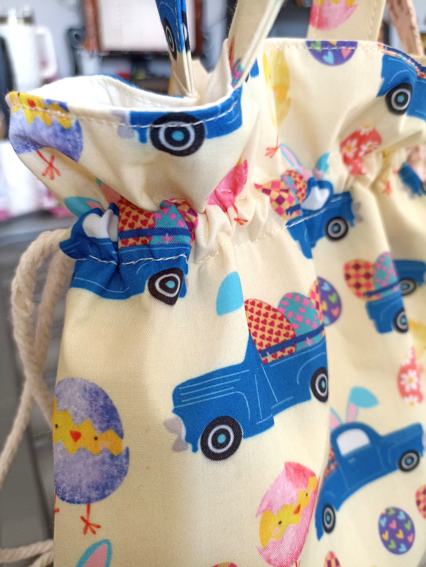 Easter Treat Drawstring Bag Unique Durable Gift For Children Sustainable Fashionable Fully Lined Inside Pocket Child Size Child Size Unique