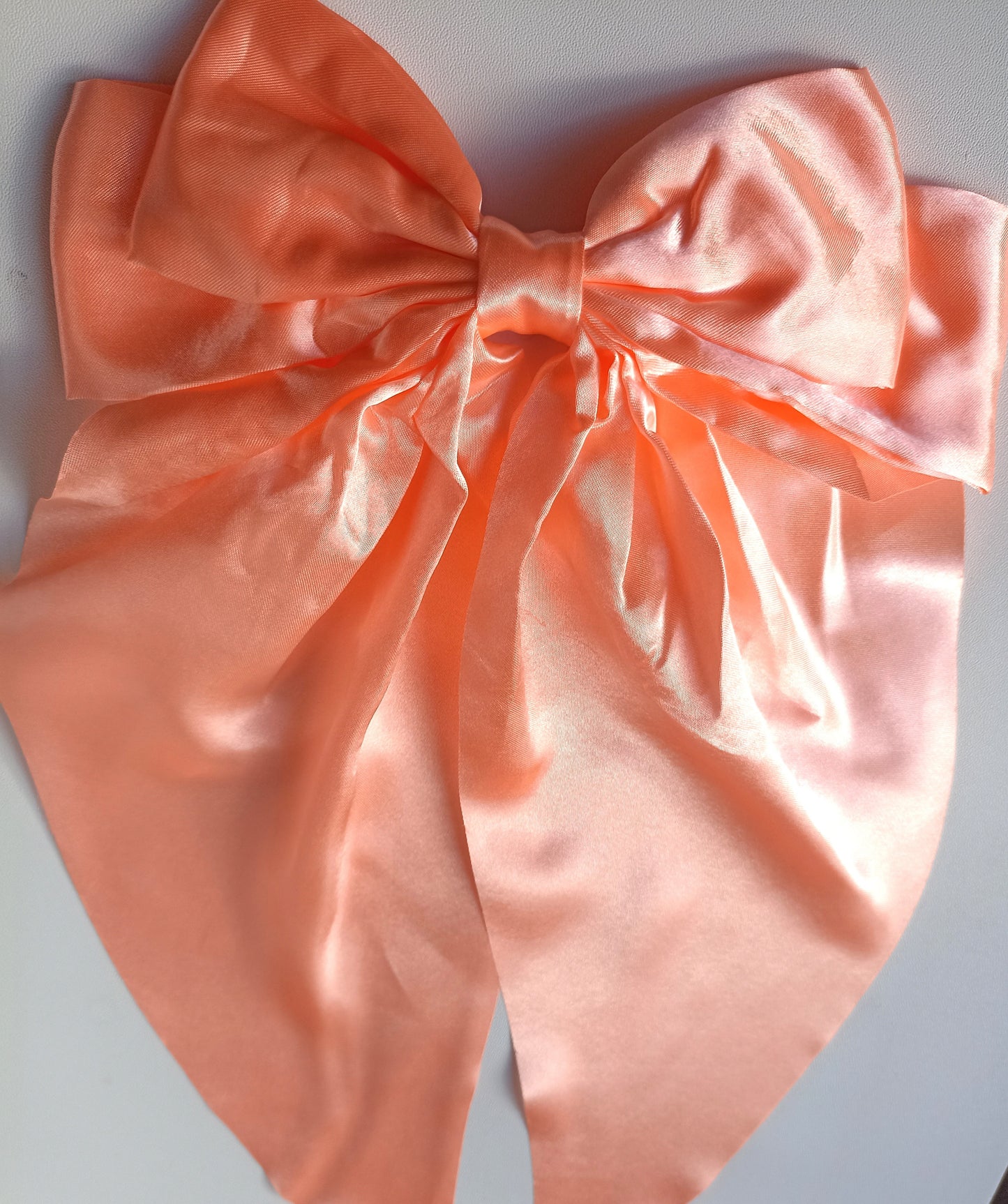 Oversized Satin Hair Bow Clip: Long Tail Ribbon Barrette - Handmade UK