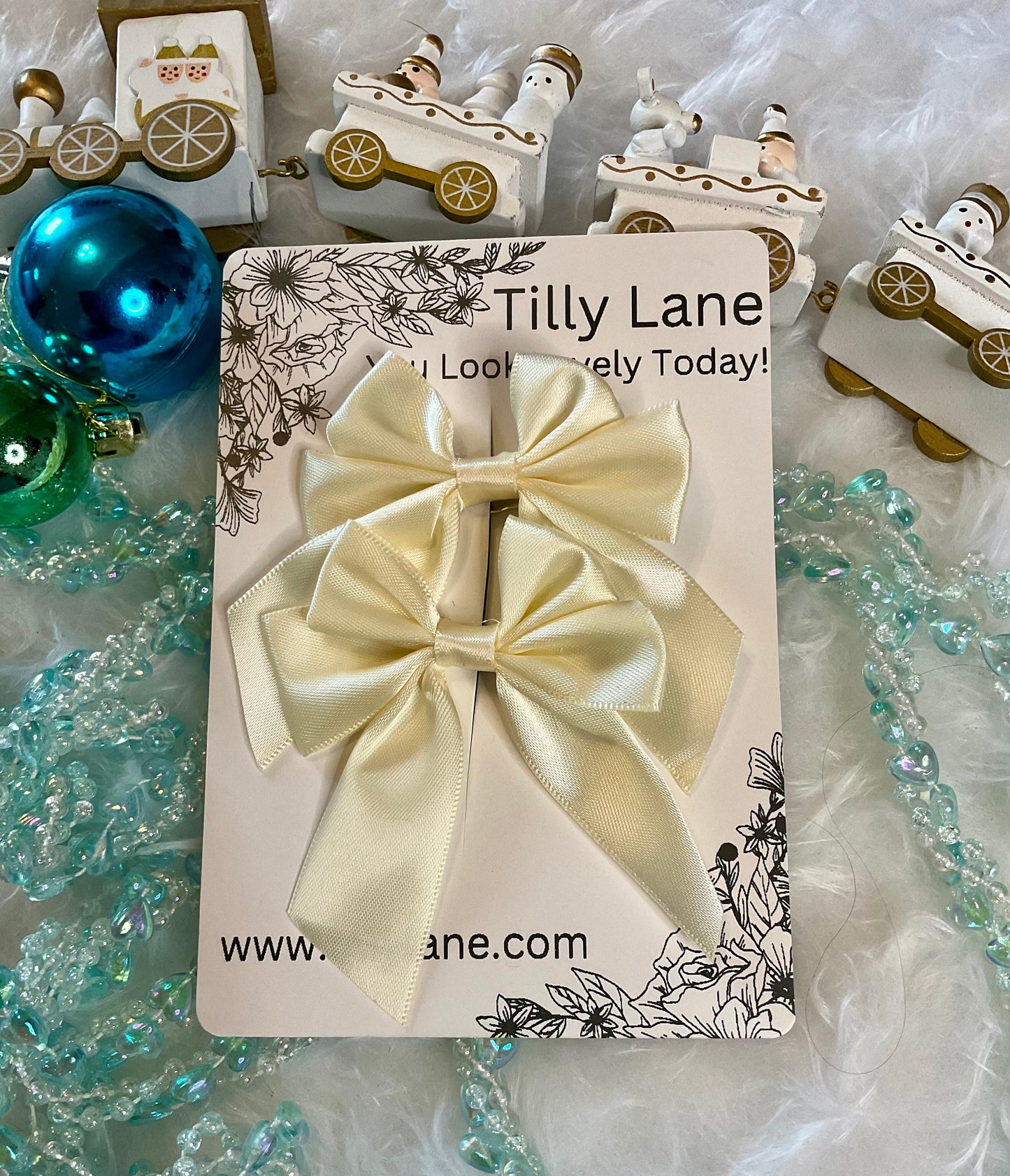 Cream Satin Ribbon Pack Of Two Bow Hair Clips