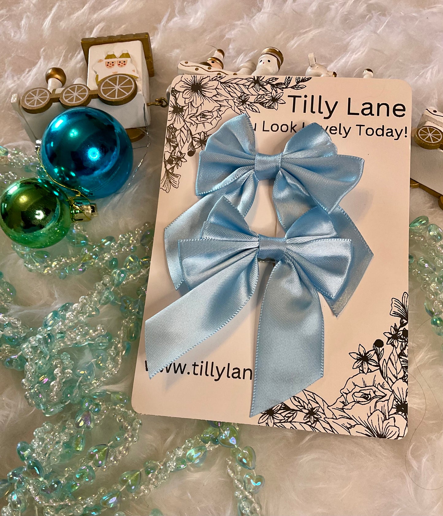 Baby Blue Satin Ribbon Pack Of Two Bow Hair Clips