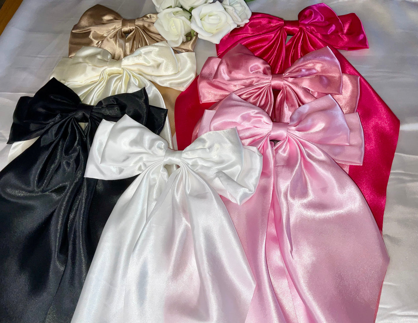 Blush Pink Oversized Satin Bow Hair Clip