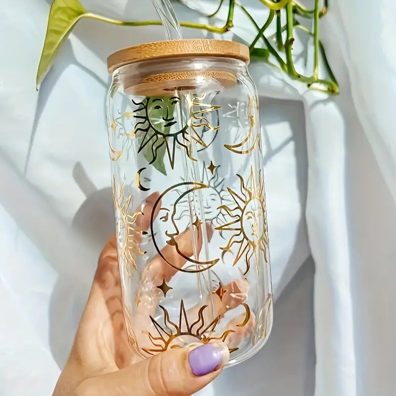 Glassware With Bamboo Lid And Straw