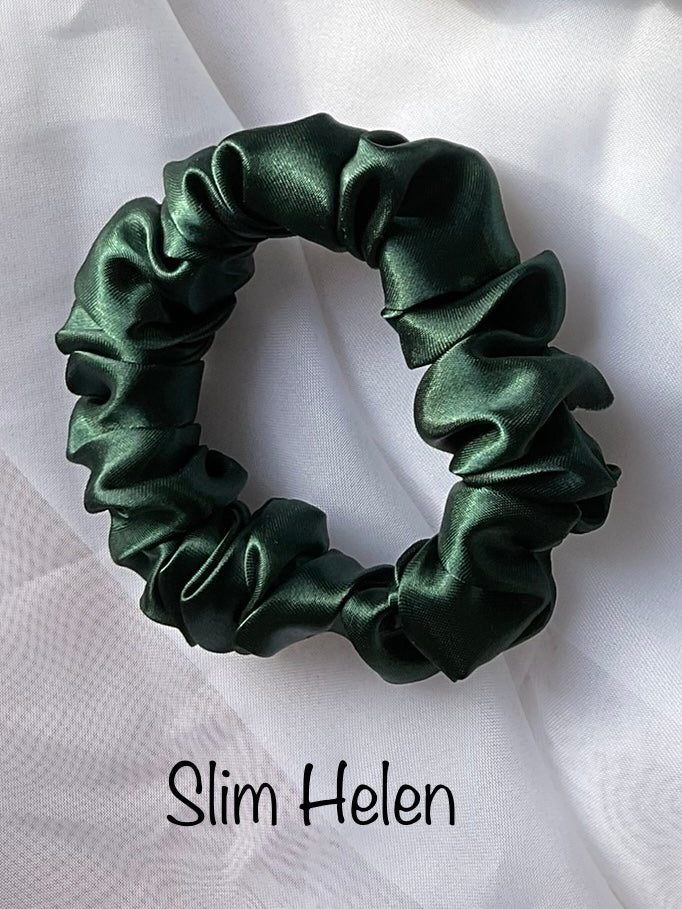 The Helen Satin Bottle Green Hair Scrunchies
