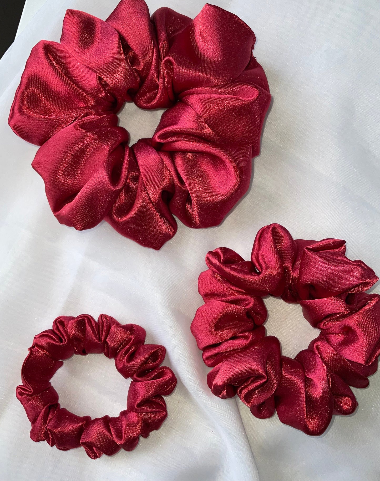 The Belle Red Satin Hair Scrunchies
