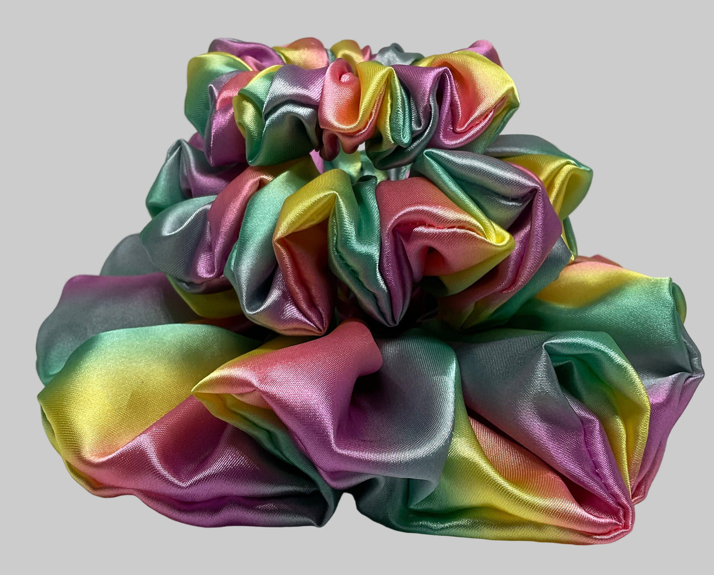 The Rainbow Satin Hair Scrunchies