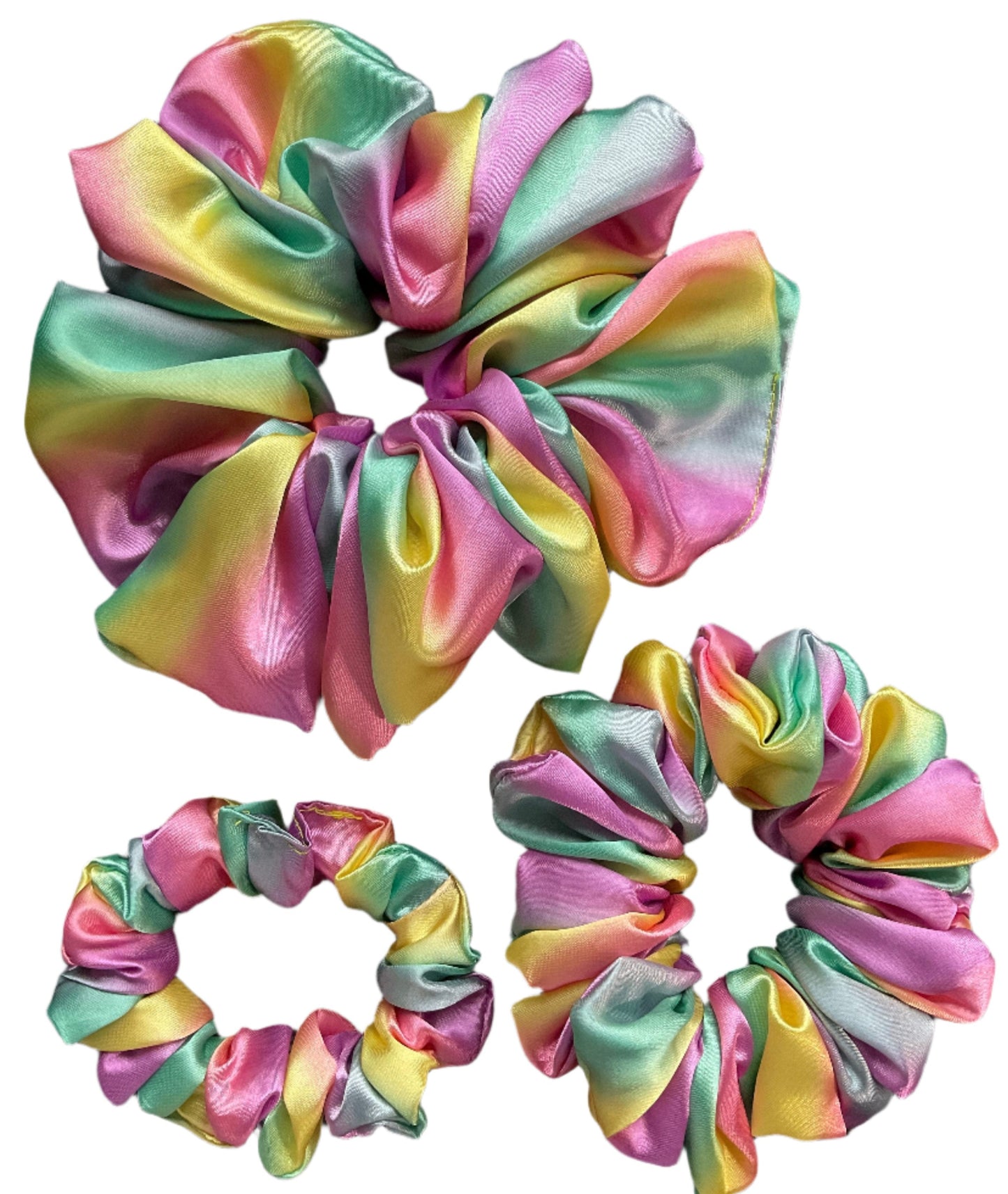 The Rainbow Satin Hair Scrunchies