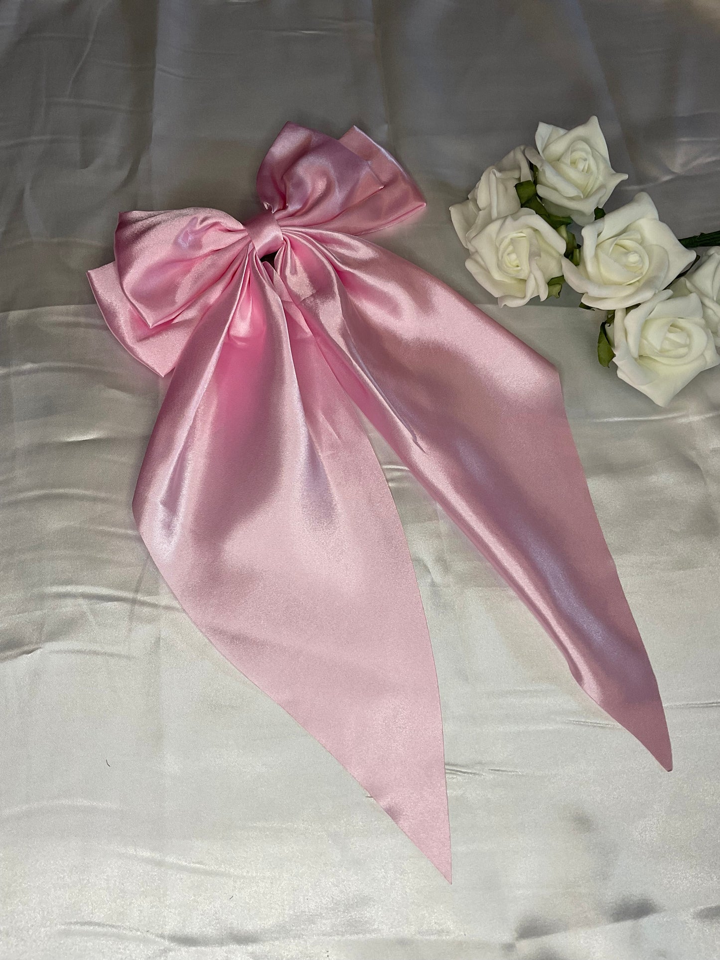 Blush Pink Oversized Satin Bow Hair Clip