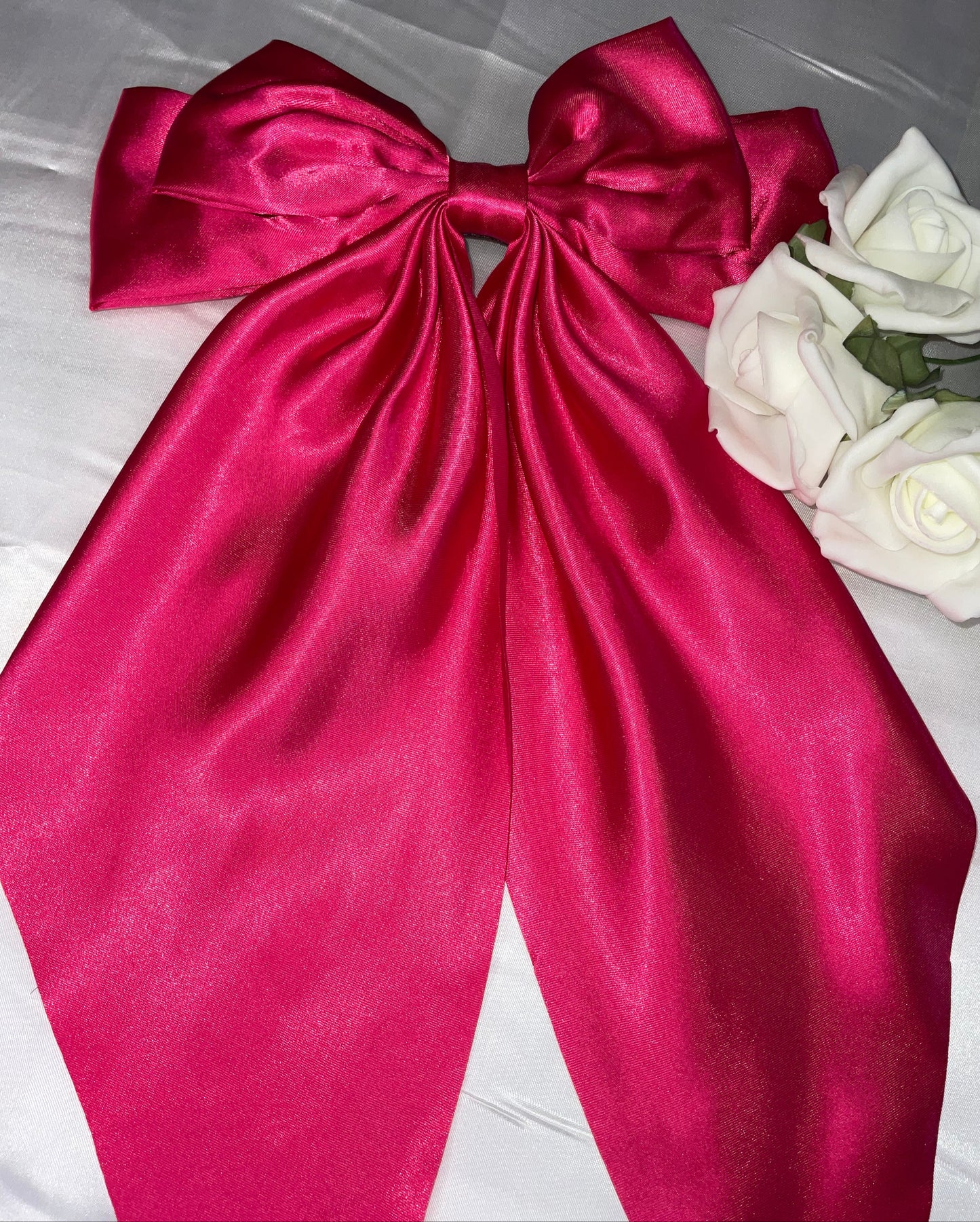 Cerise Pink Oversized Satin Bow Hair Clip