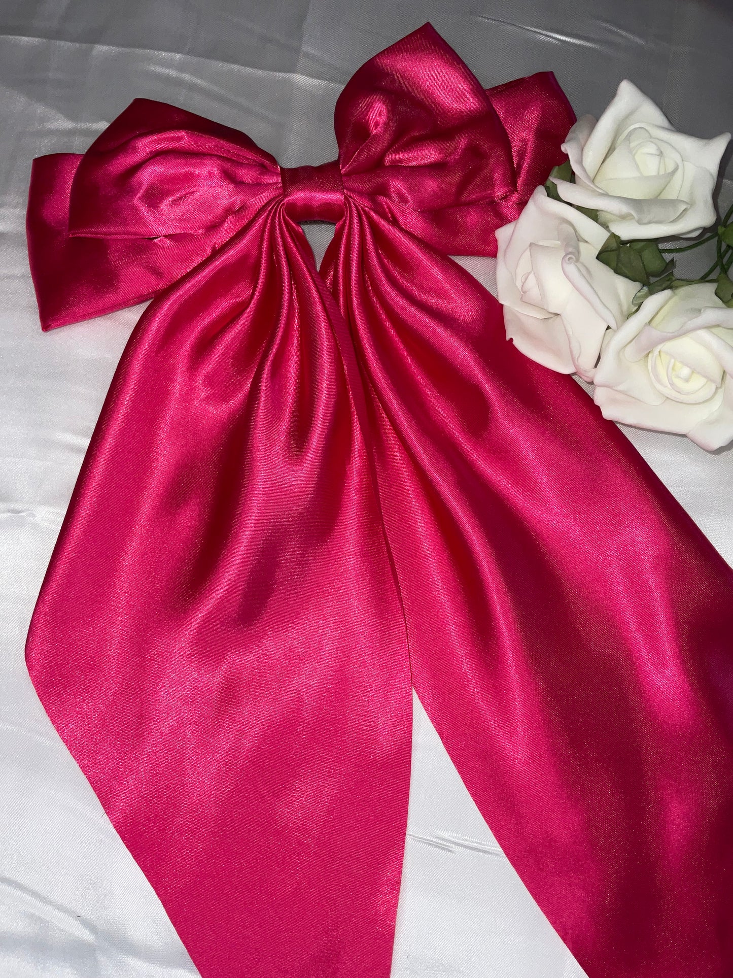 Cerise Pink Oversized Satin Bow Hair Clip