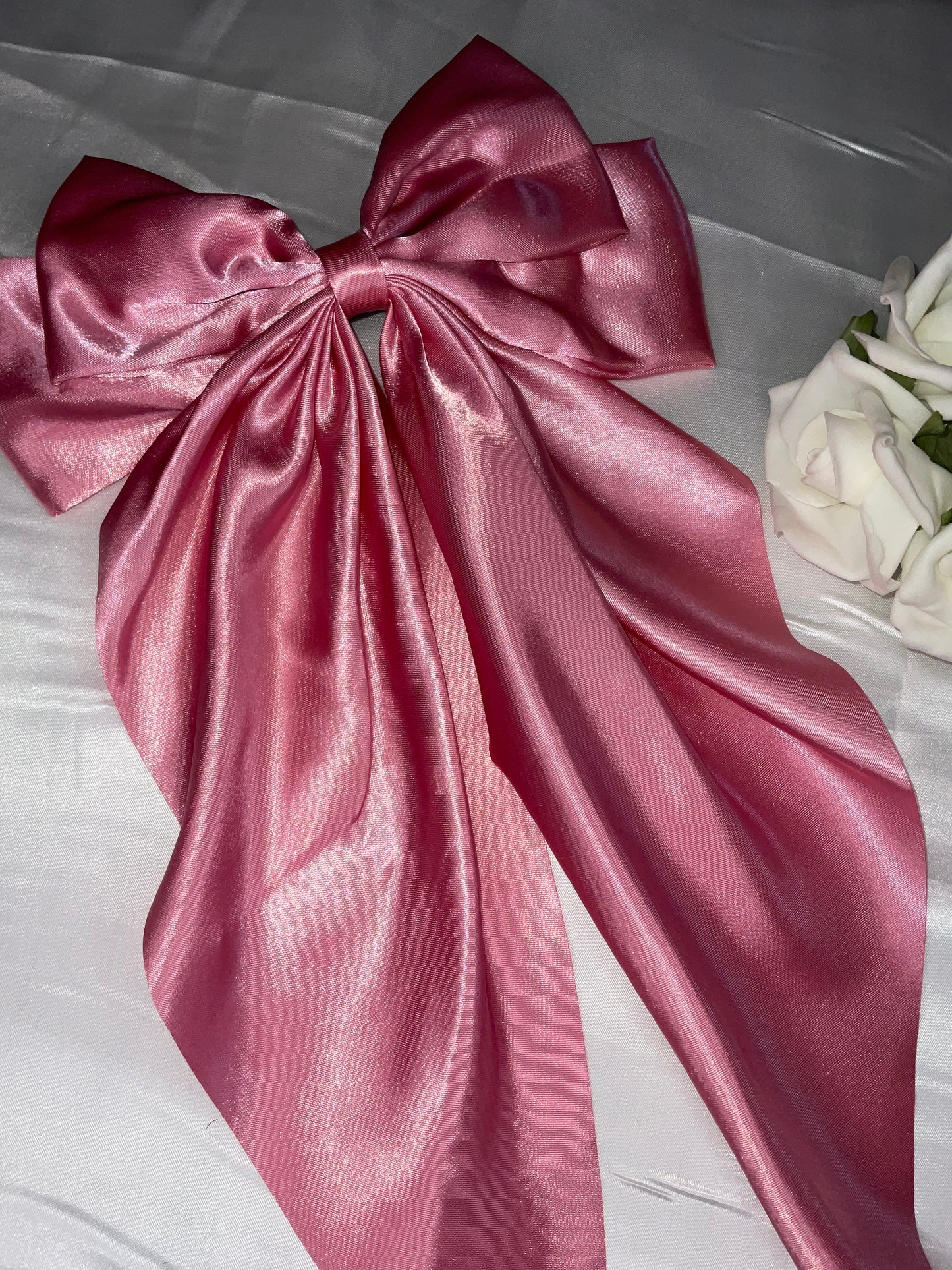 Rose Pink Oversized Satin Bow Hair Clip