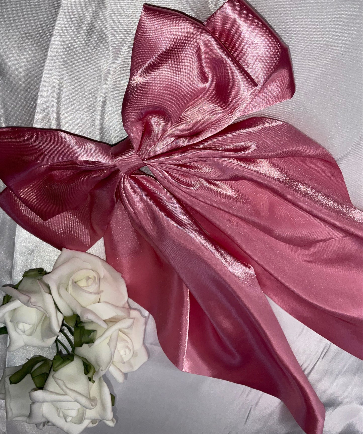 Rose Pink Oversized Satin Bow Hair Clip