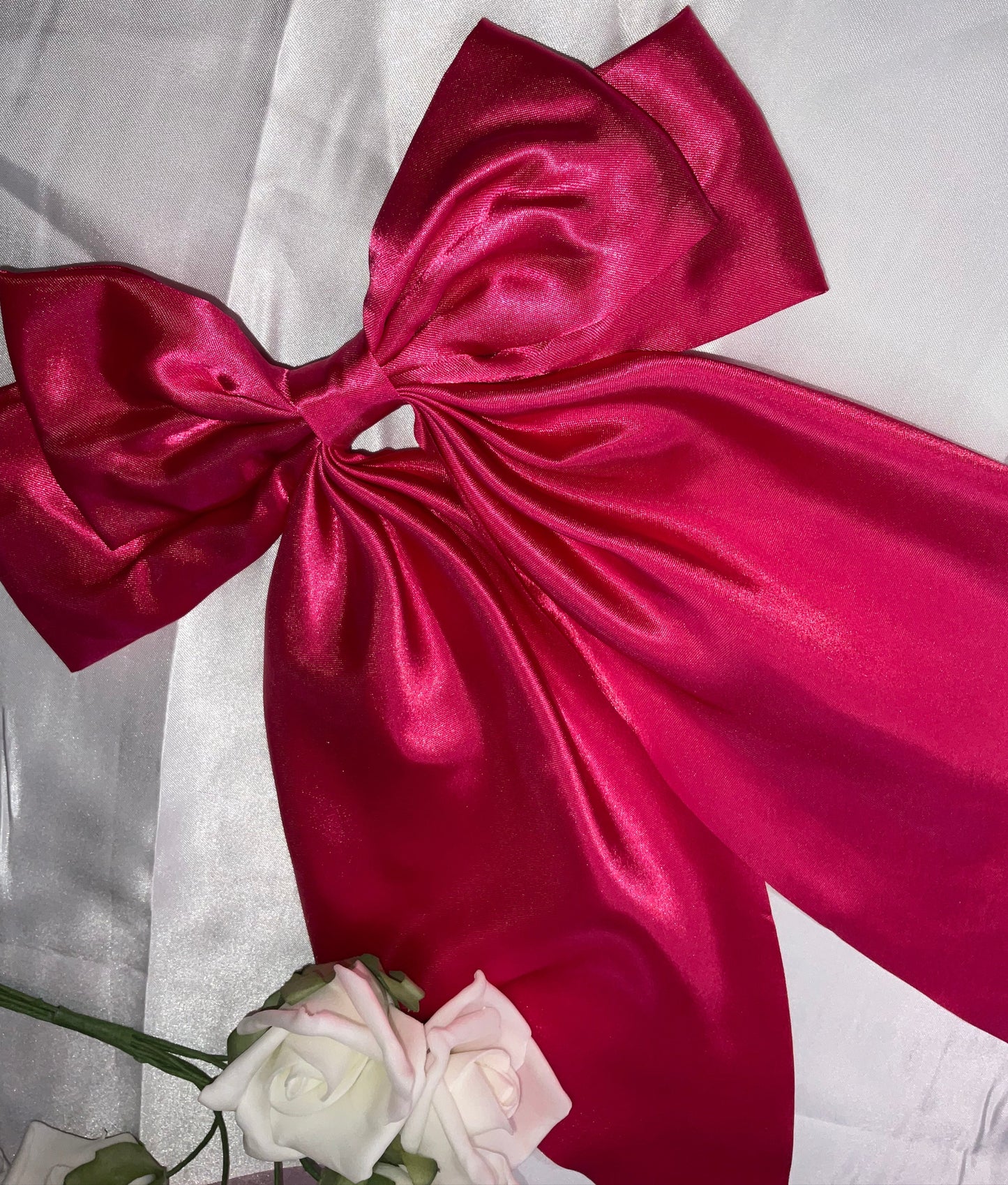 Cerise Pink Oversized Satin Bow Hair Clip