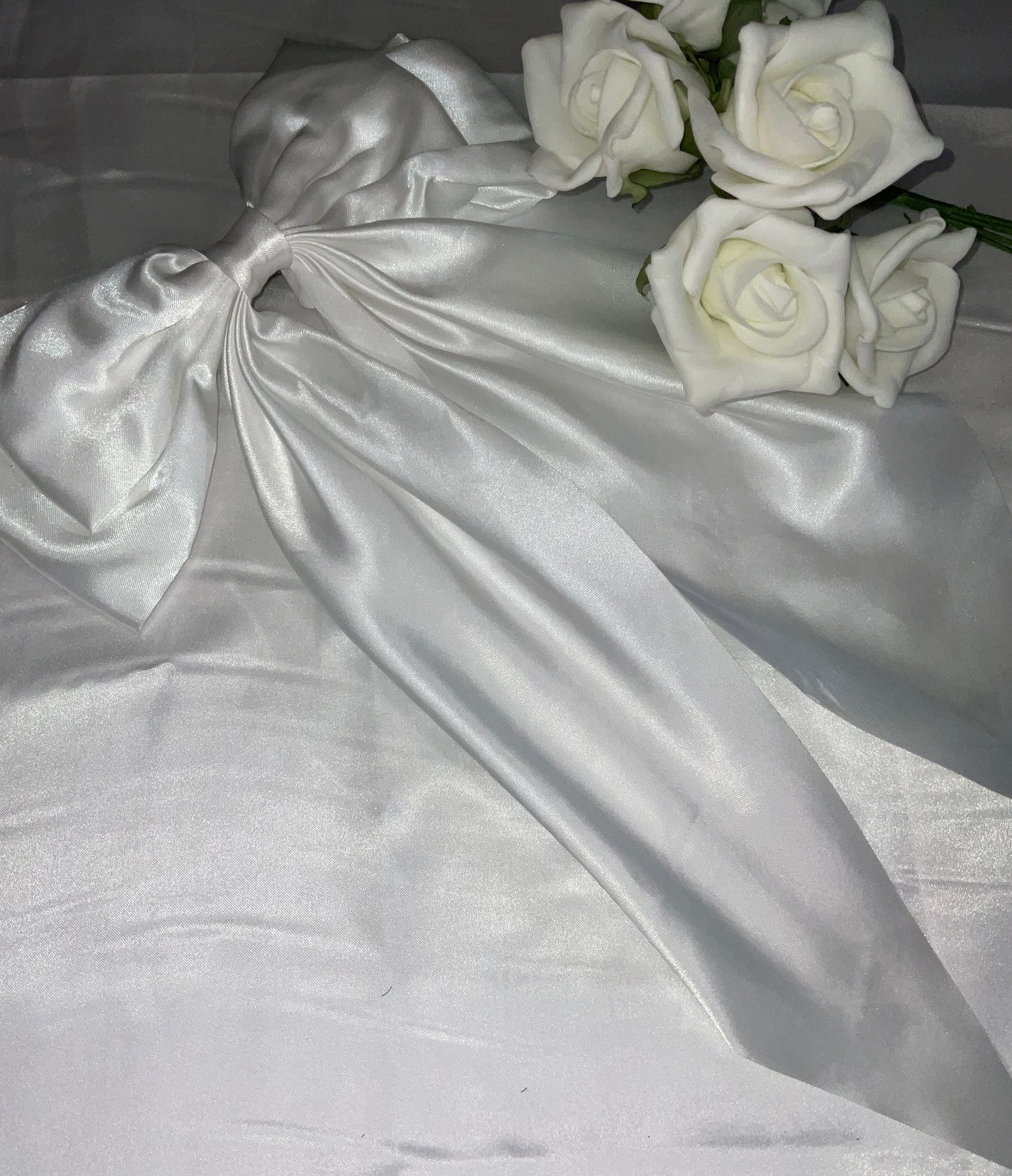 White Oversized Satin Bow Hair Clip
