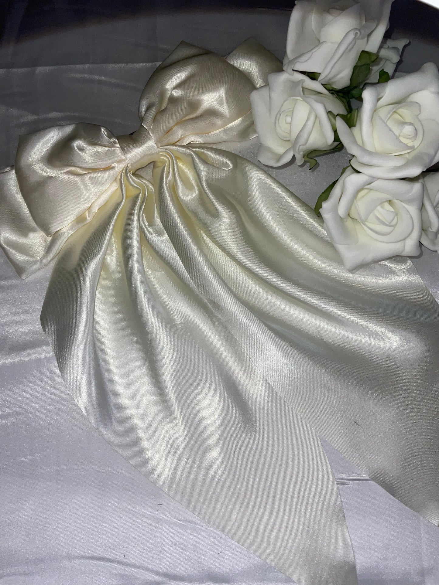 Ivory Oversized Satin Bow Hair Clip