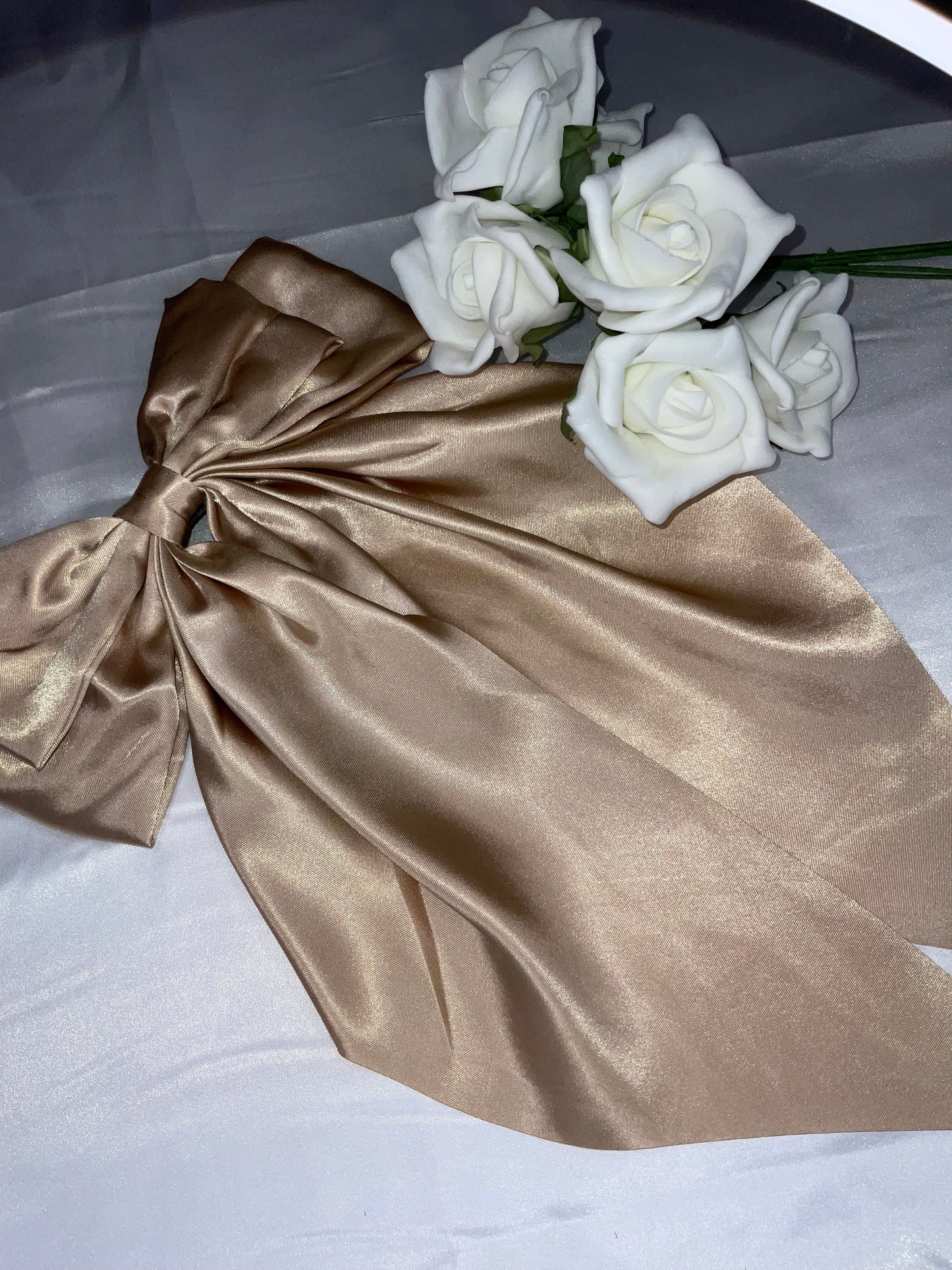 Champagne Oversized Satin Bow Hair Clip