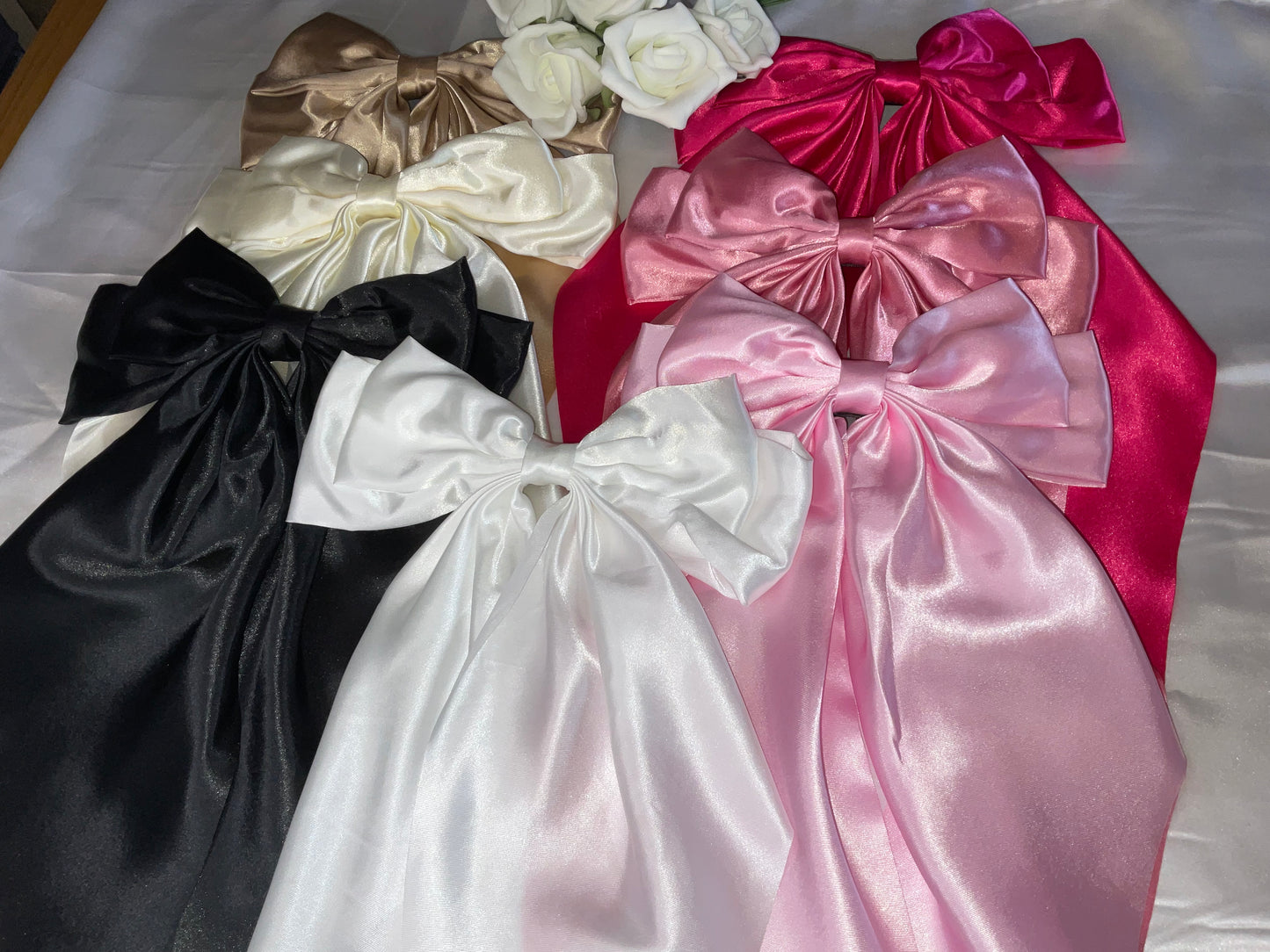 Blush Pink Oversized Satin Bow Hair Clip