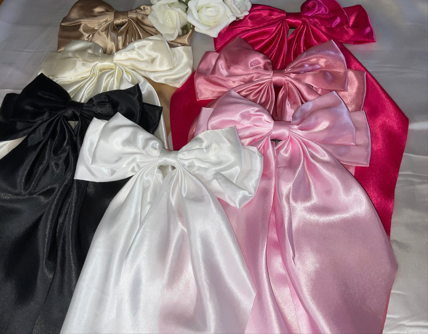 White Oversized Satin Bow Hair Clip