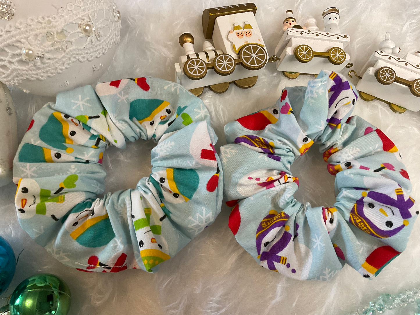 Christmas Snowmen Hair Scrunchies