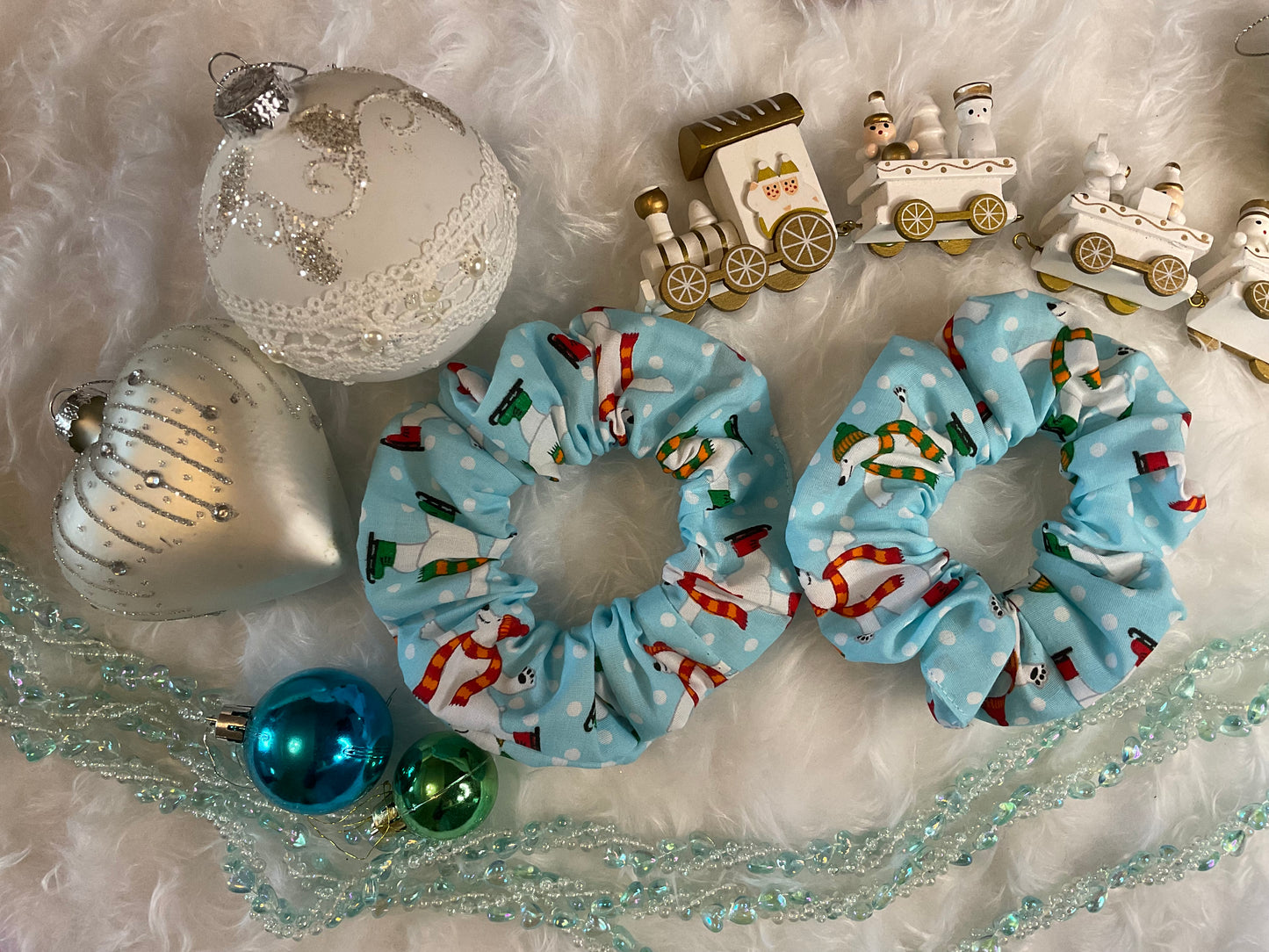 Christmas Polar Bears Hair Scrunchies