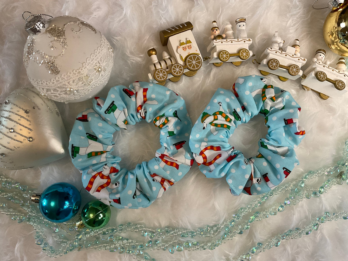 Christmas Polar Bears Hair Scrunchies