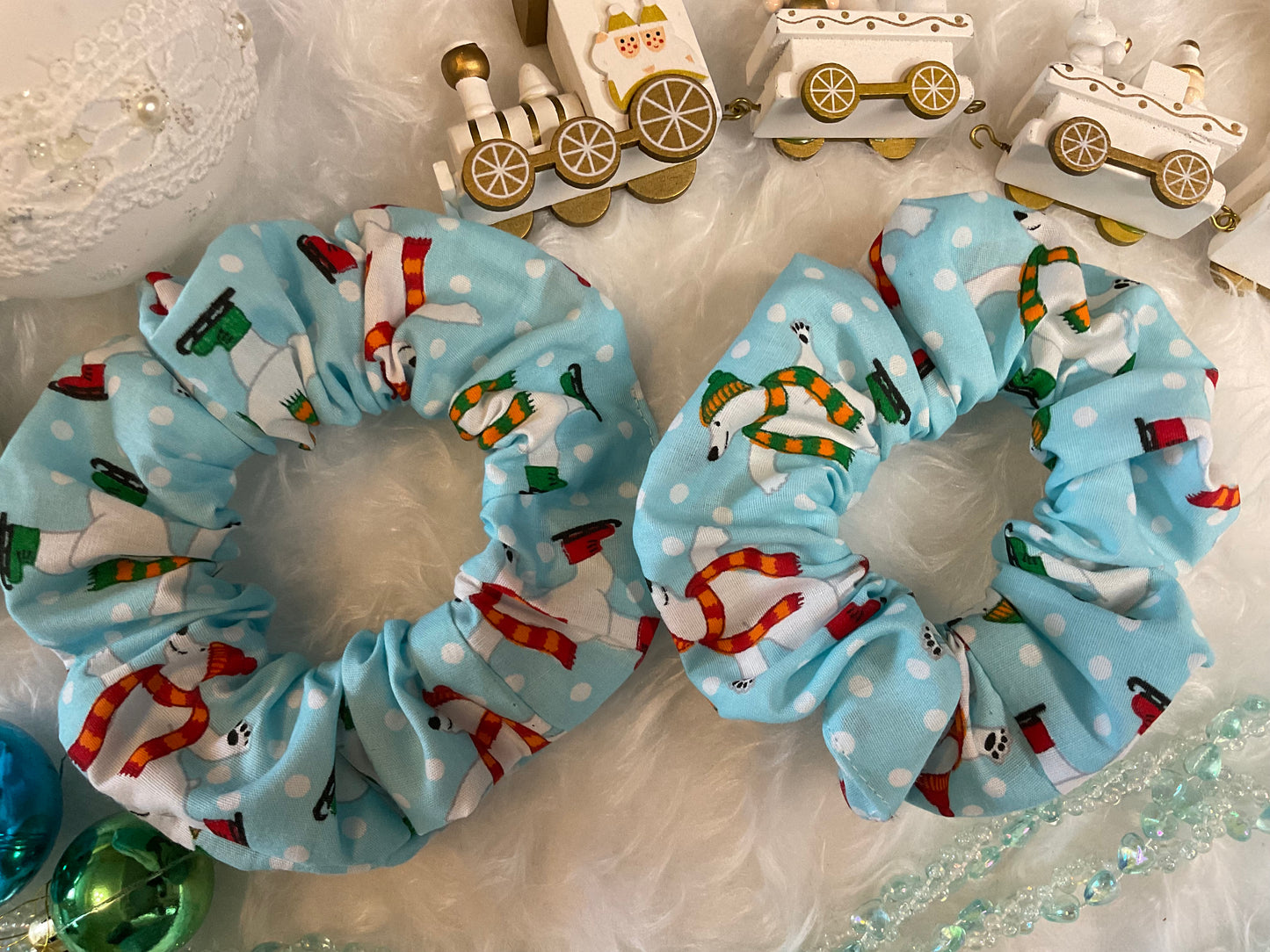Christmas Polar Bears Hair Scrunchies