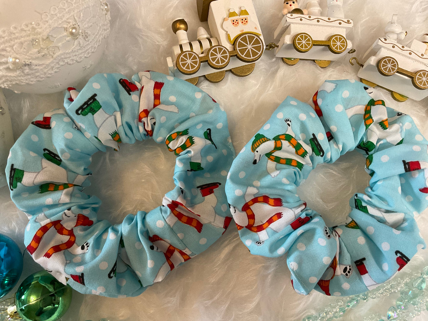 Christmas Polar Bears Hair Scrunchies