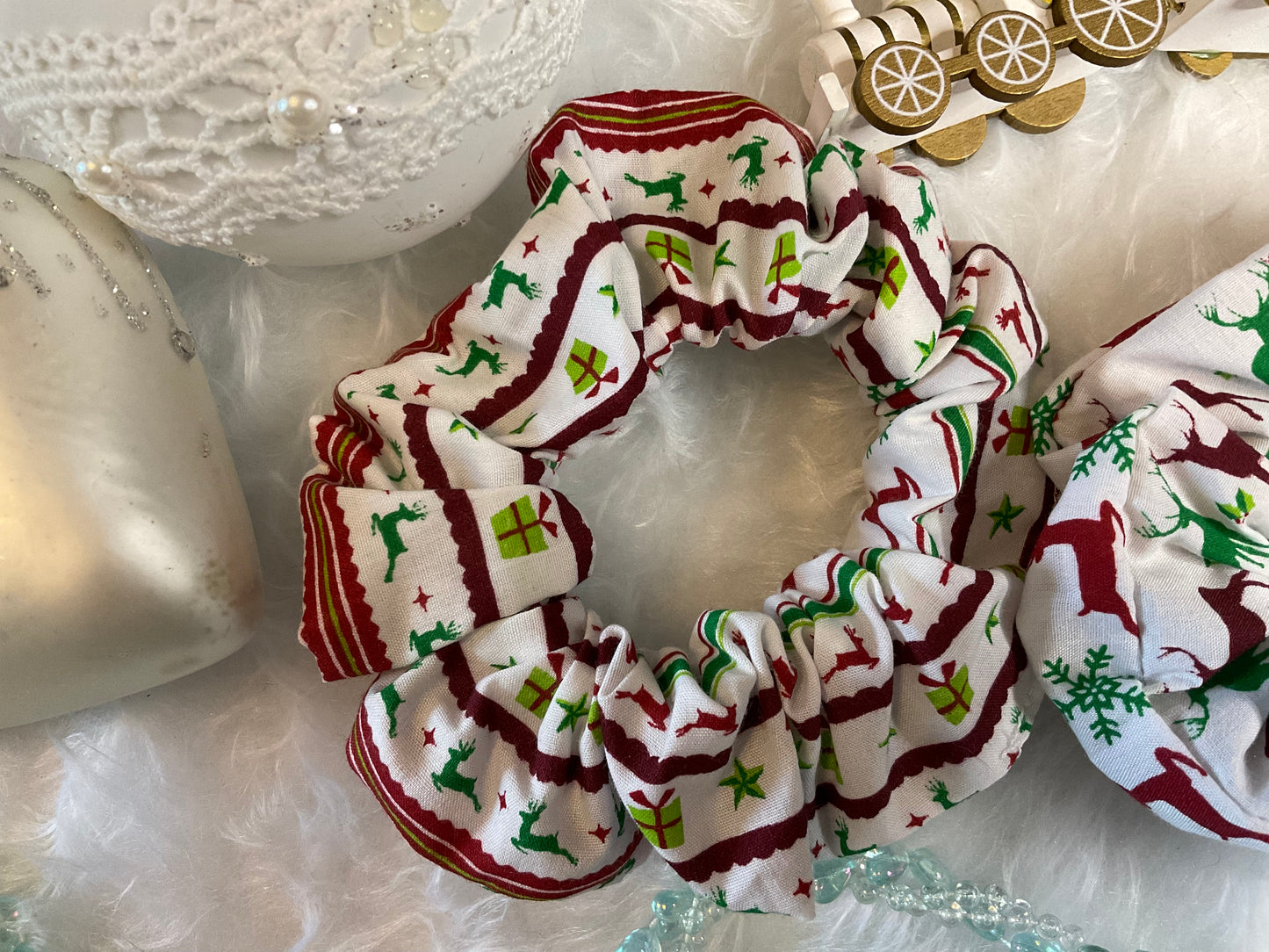 Reindeers And Gifts Christmas Hair Scrunchies