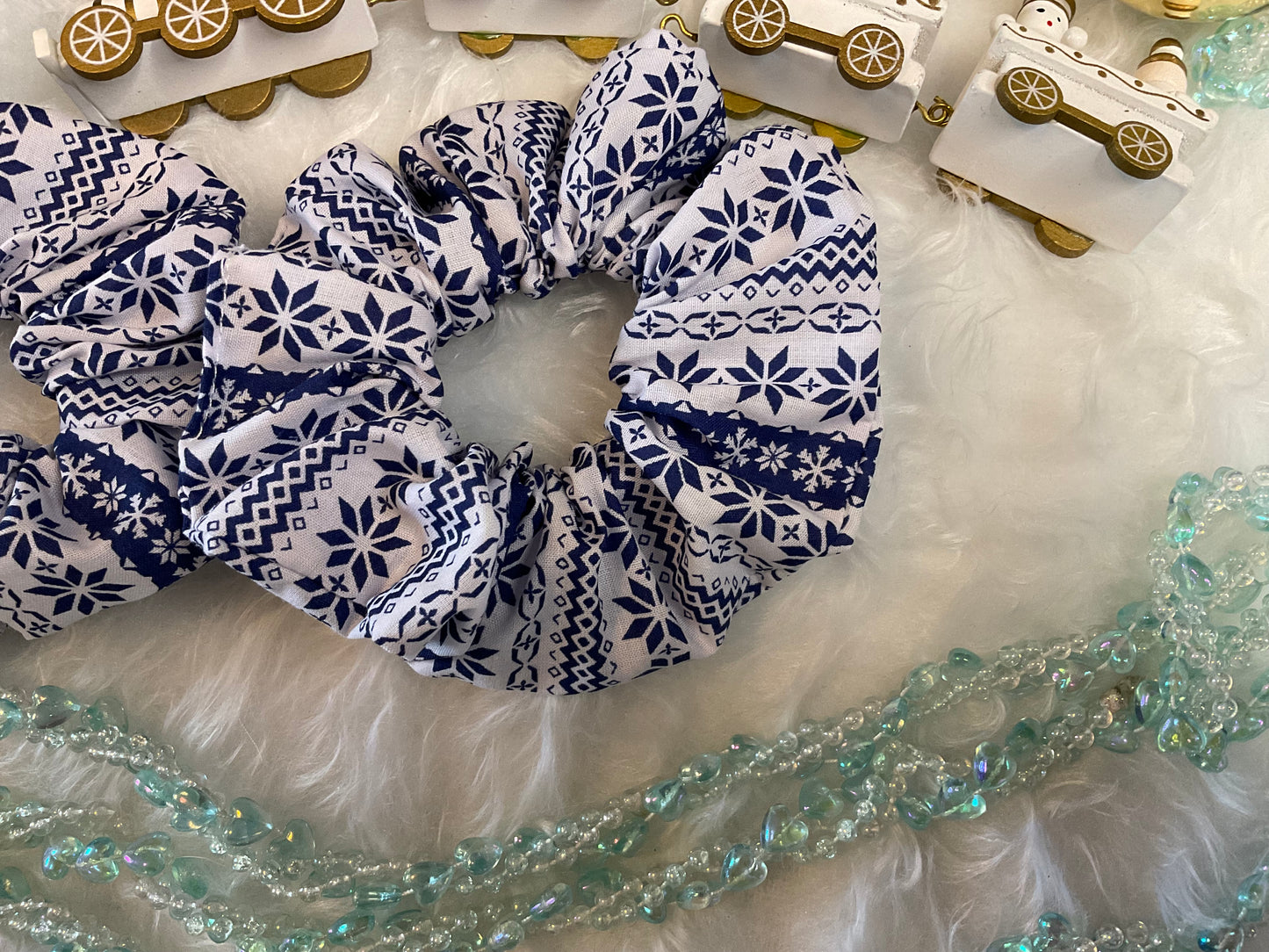 Blue And White Snowflakes Christmas Hair Scrunchies
