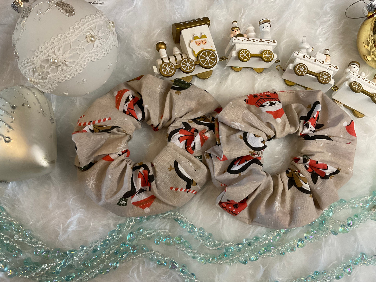 Partying Christmas Penguins Hair Scrunchies