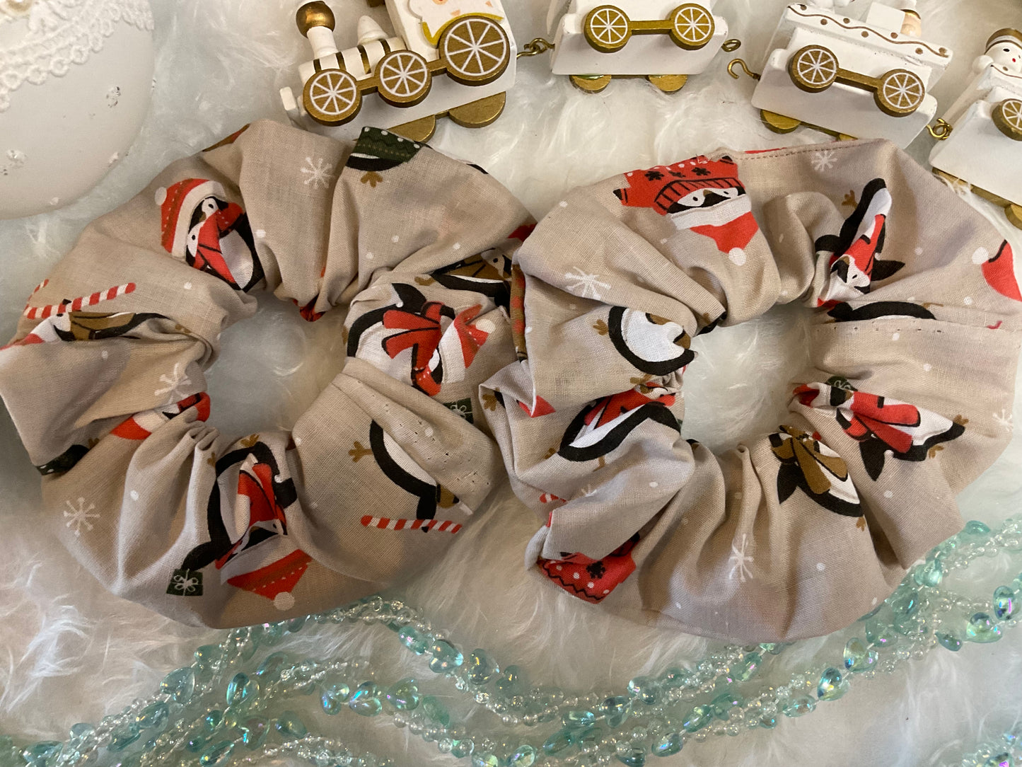 Partying Christmas Penguins Hair Scrunchies