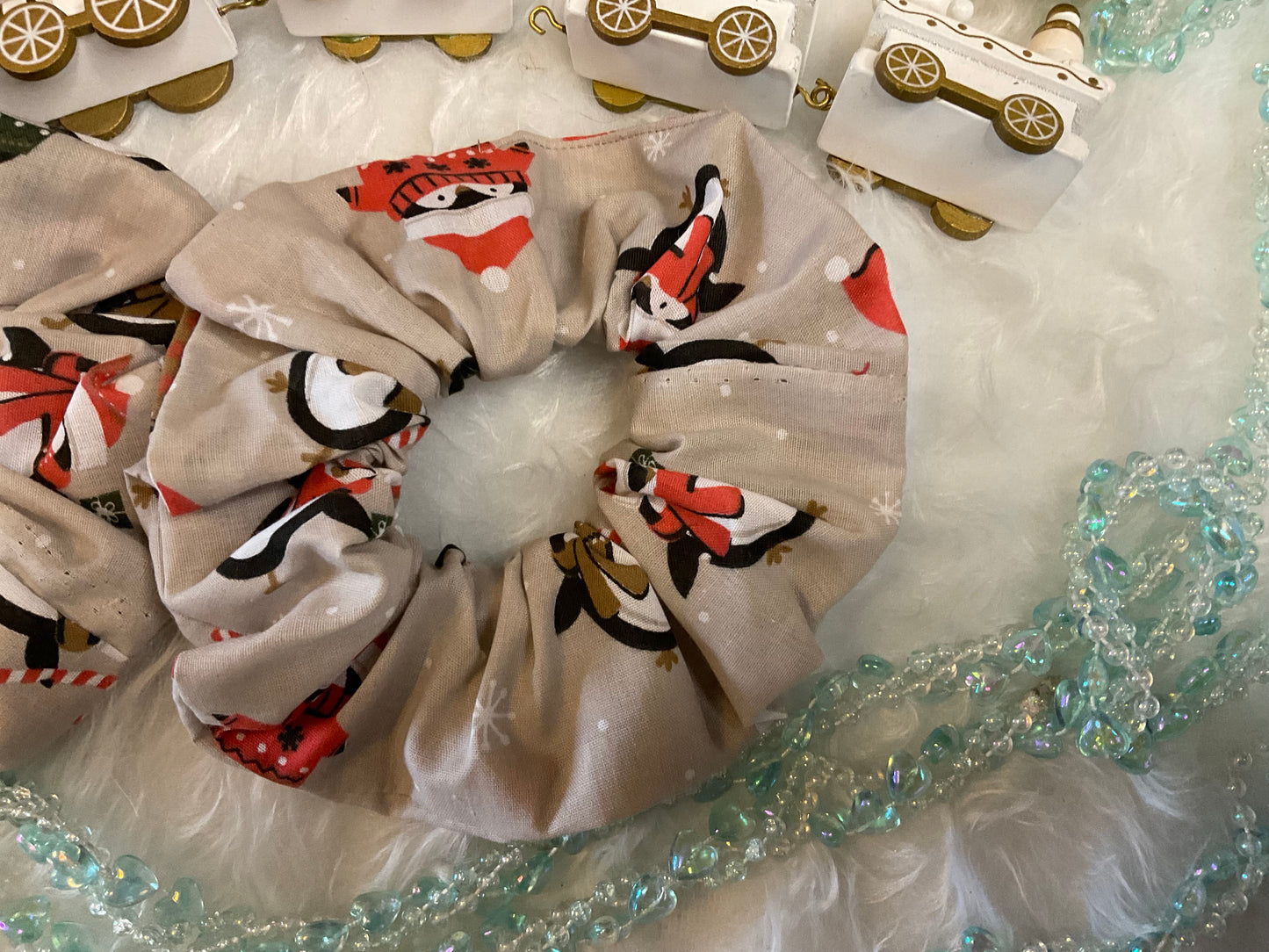 Partying Christmas Penguins Hair Scrunchies