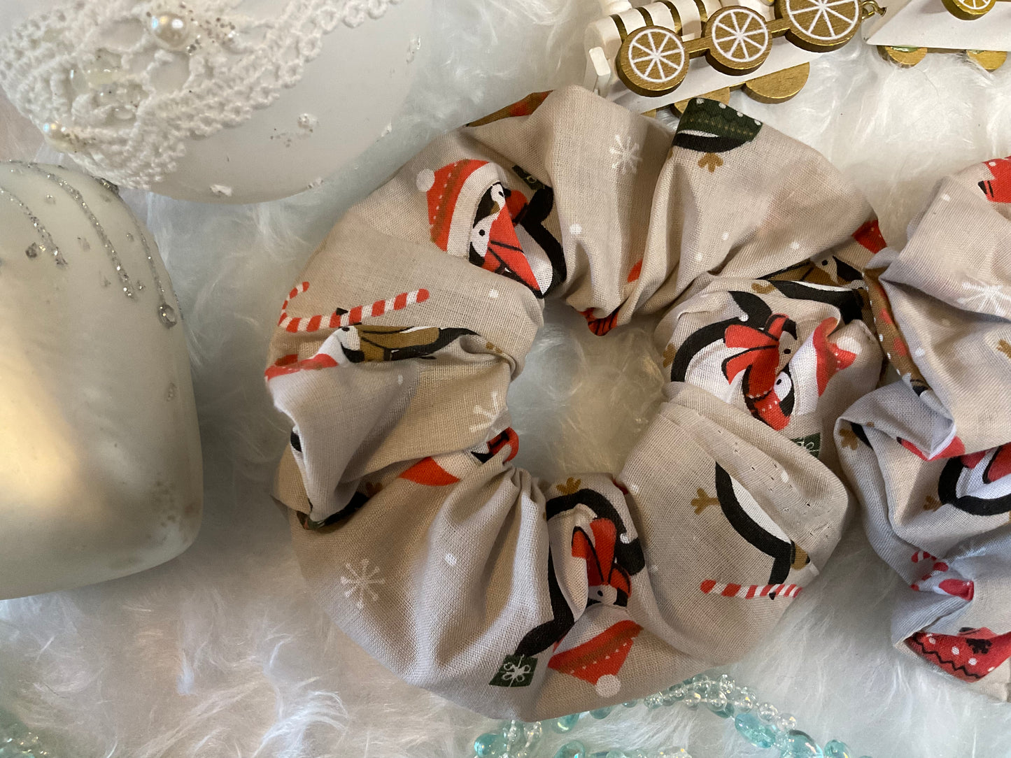Partying Christmas Penguins Hair Scrunchies