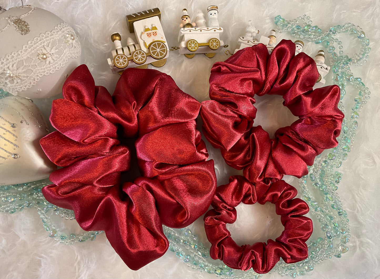 The Belle Red Satin Hair Scrunchies