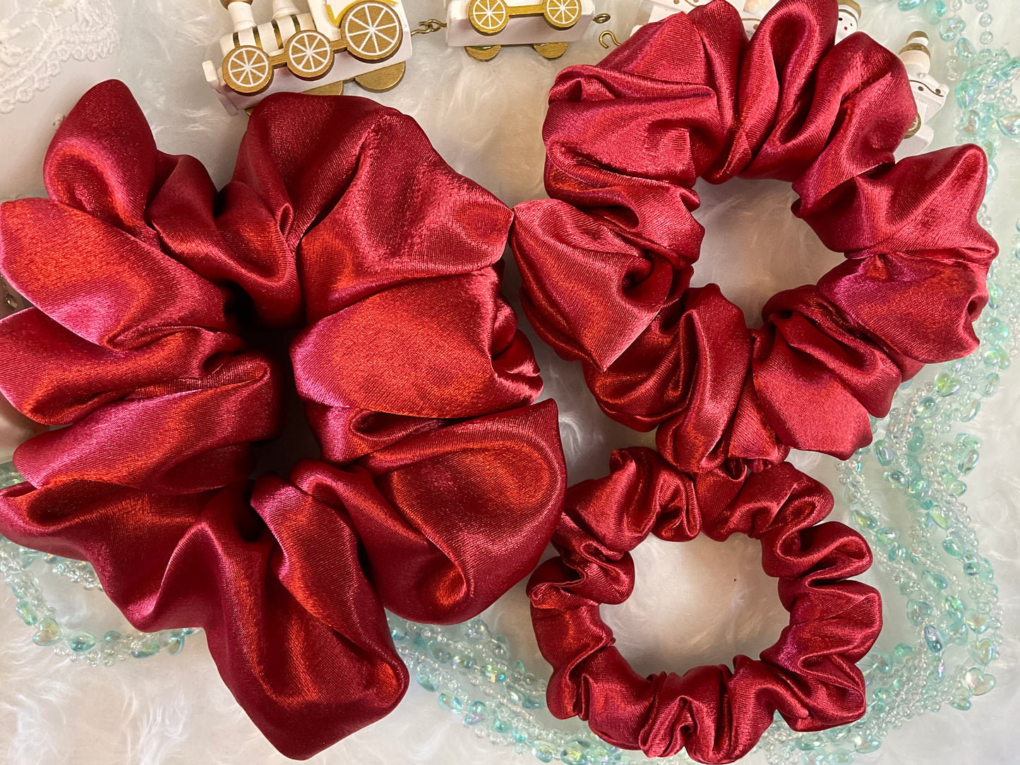 The Belle Red Satin Hair Scrunchies