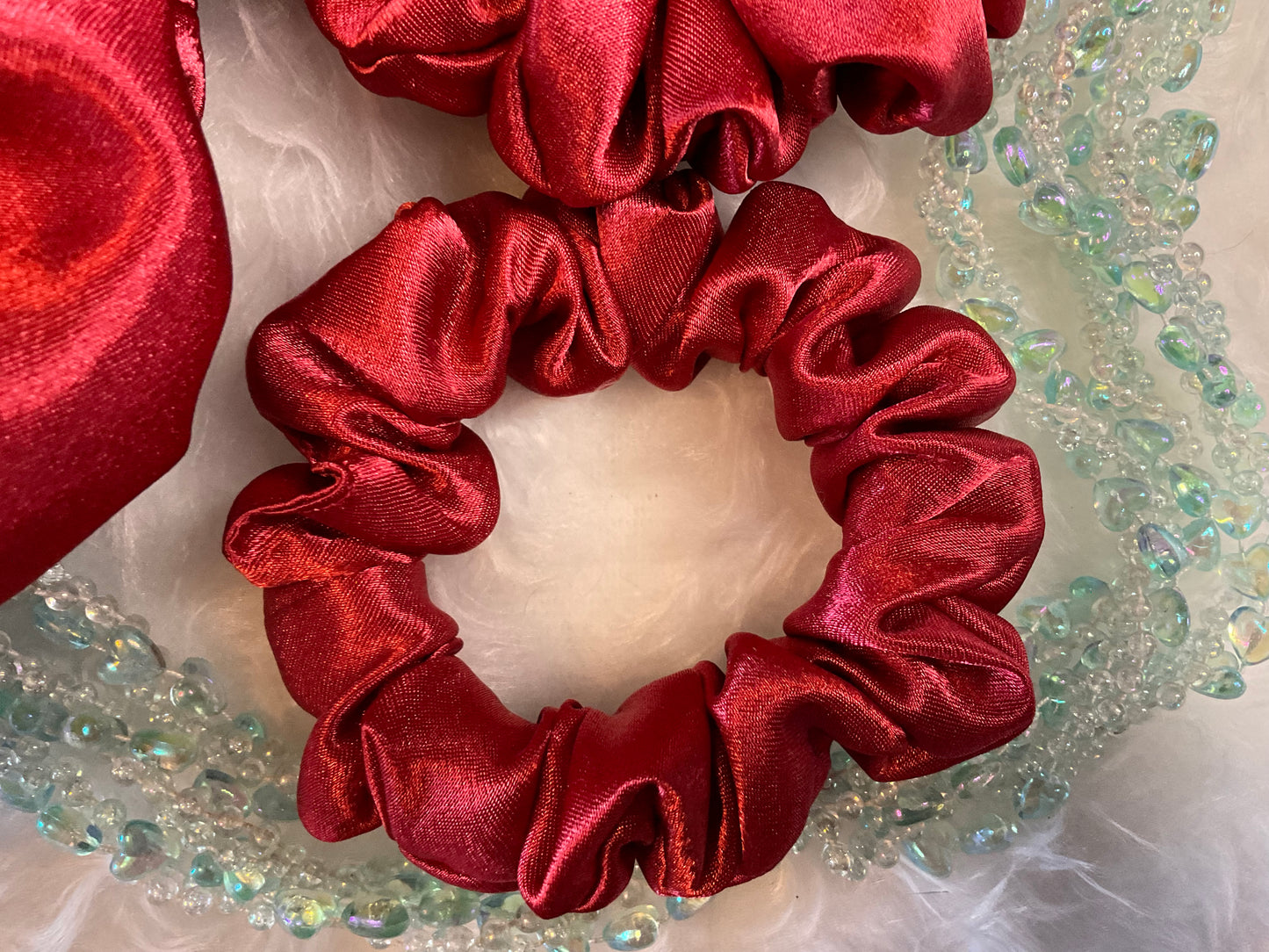 The Belle Red Satin Hair Scrunchies
