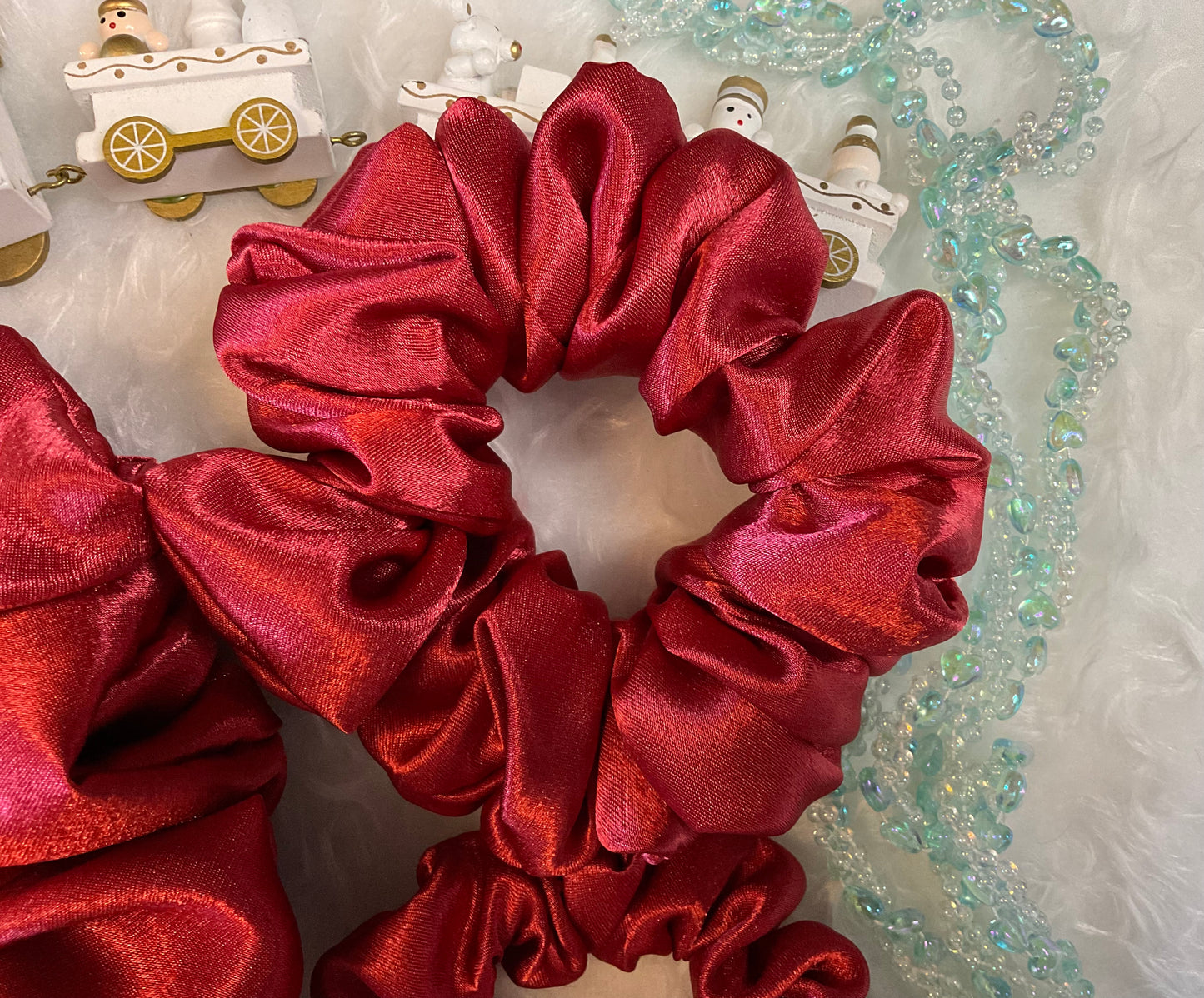 The Belle Red Satin Hair Scrunchies