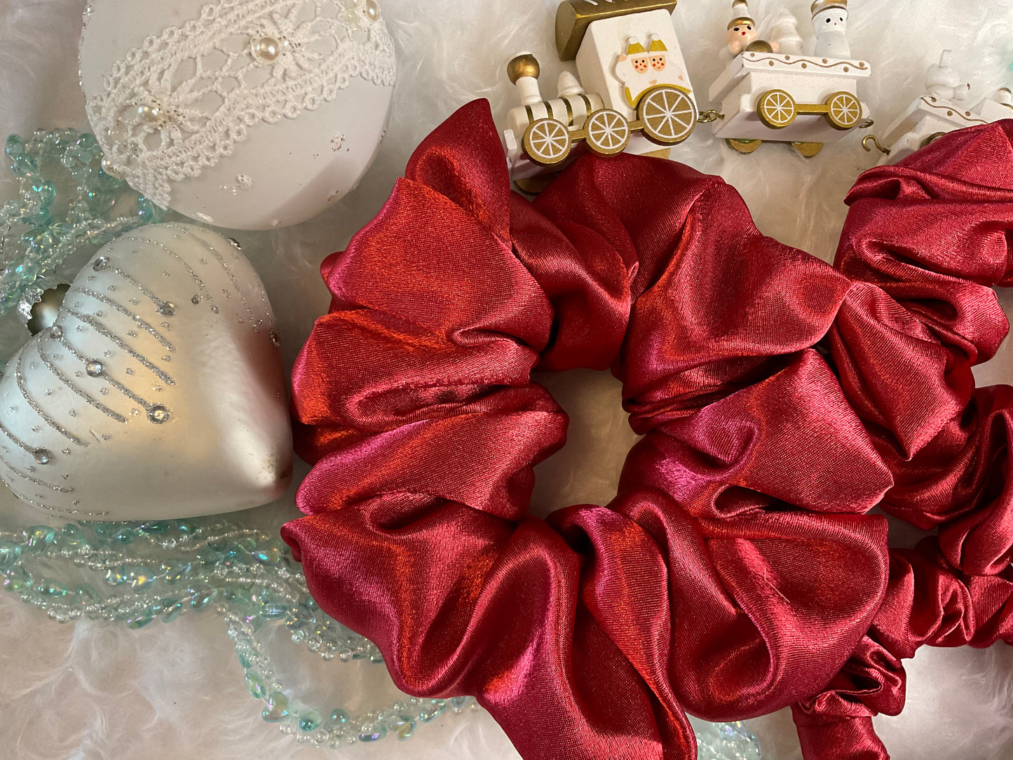 The Belle Red Satin Hair Scrunchies