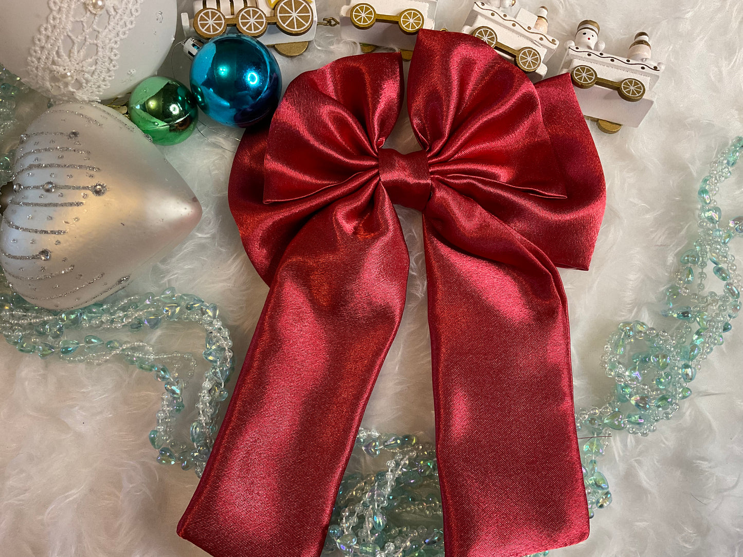 Red Satin Bow Hair Clip