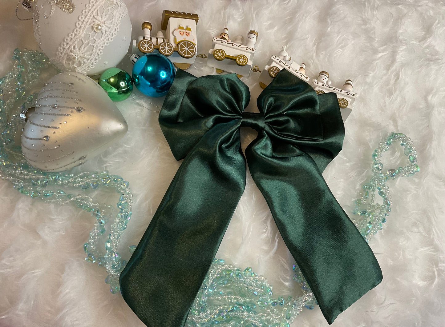 Bottle Green Satin Bow Hair Clip