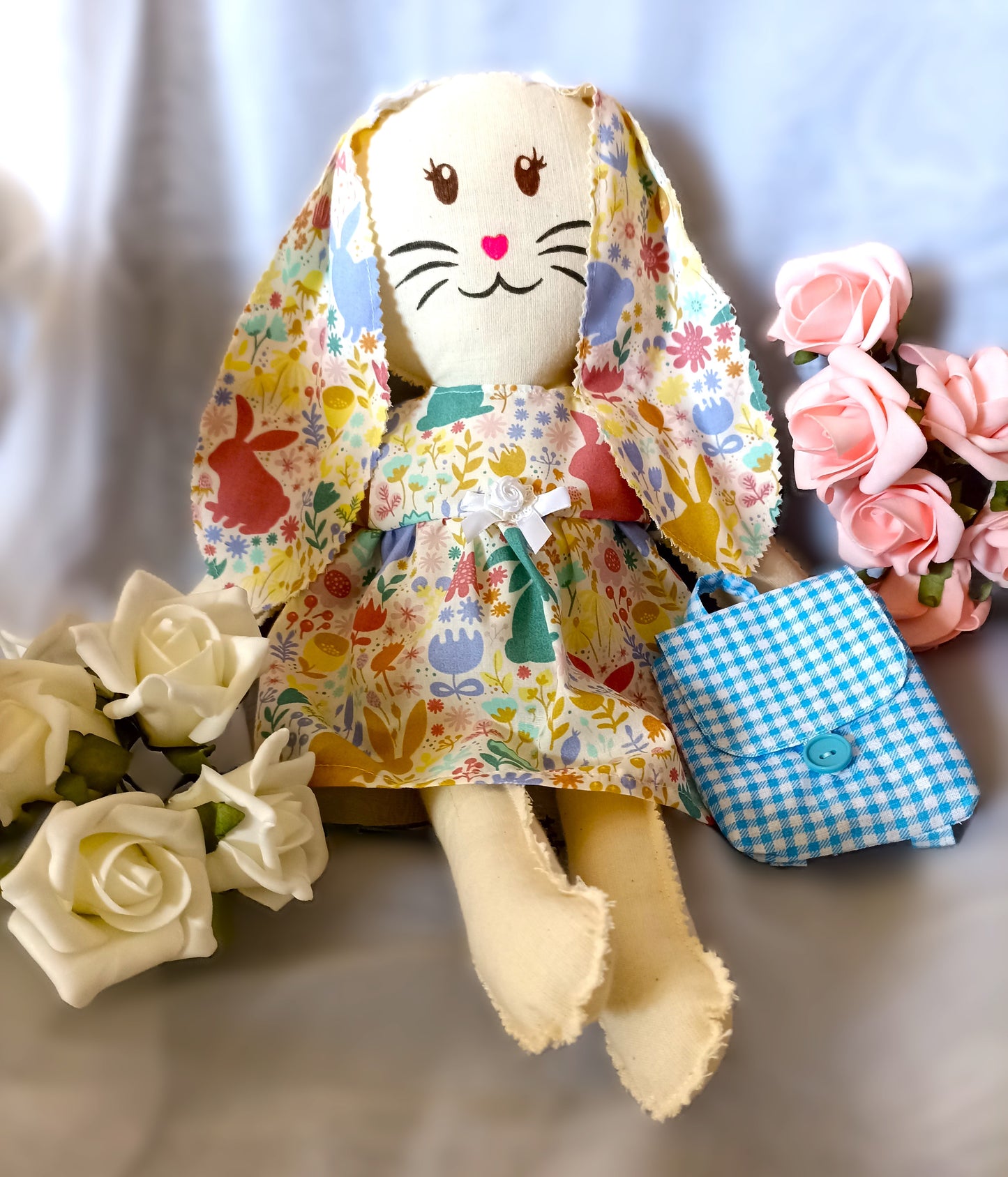 Introducing Mitzy and Buddy our Handmade Easter Bunnies With Backpack Extra Outfit Children Easter Gift Child Cuddly Toy Easter Time Soft Toy Fabric Springtime Bunny Rabbit