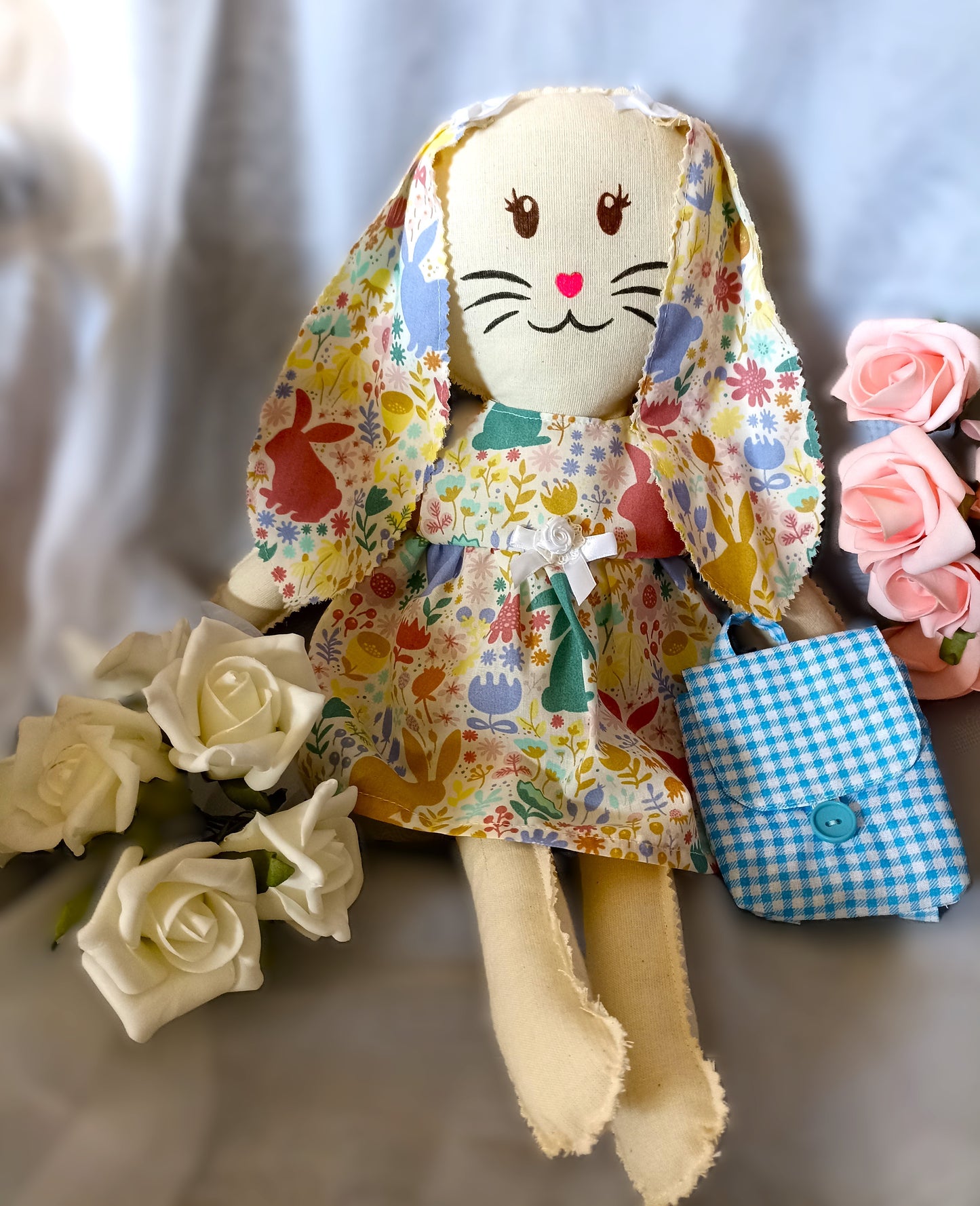 Introducing Mitzy and Buddy our Handmade Easter Bunnies With Backpack Extra Outfit Children Easter Gift Child Cuddly Toy Easter Time Soft Toy Fabric Springtime Bunny Rabbit