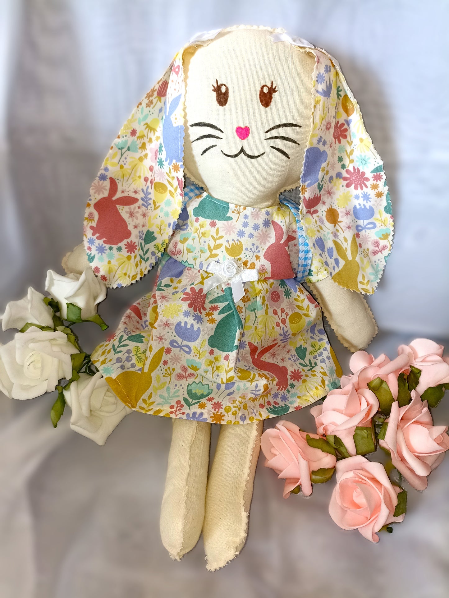 Introducing Mitzy and Buddy our Handmade Easter Bunnies With Backpack Extra Outfit Children Easter Gift Child Cuddly Toy Easter Time Soft Toy Fabric Springtime Bunny Rabbit