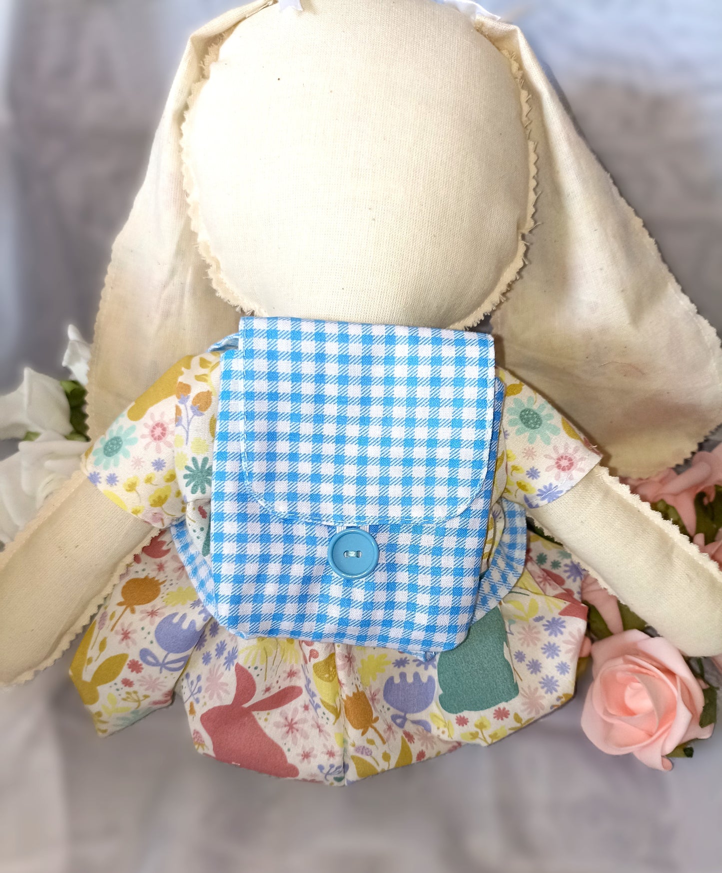 Introducing Mitzy and Buddy our Handmade Easter Bunnies With Backpack Extra Outfit Children Easter Gift Child Cuddly Toy Easter Time Soft Toy Fabric Springtime Bunny Rabbit