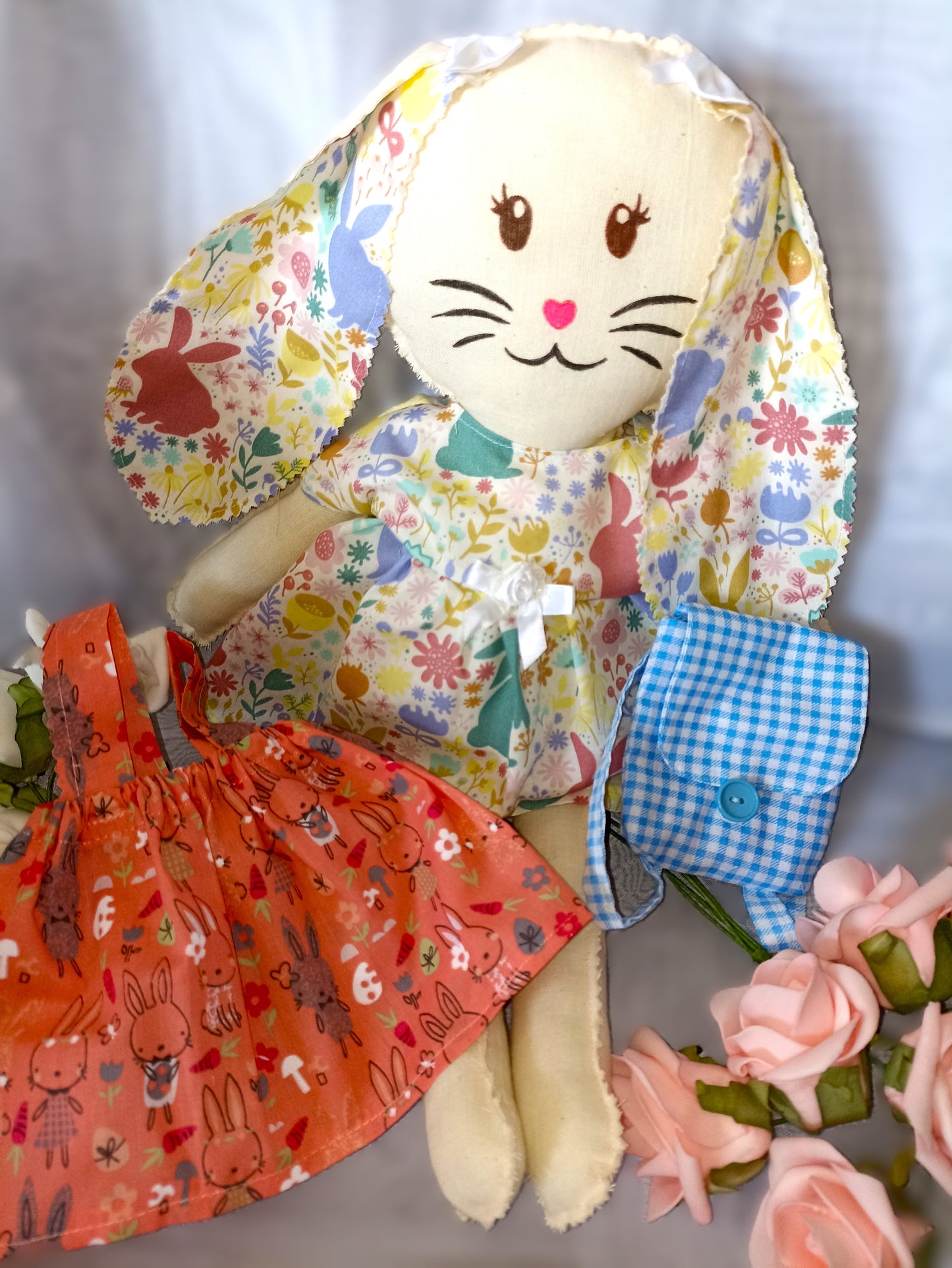 Introducing Mitzy and Buddy our Handmade Easter Bunnies With Backpack Extra Outfit Children Easter Gift Child Cuddly Toy Easter Time Soft Toy Fabric Springtime Bunny Rabbit