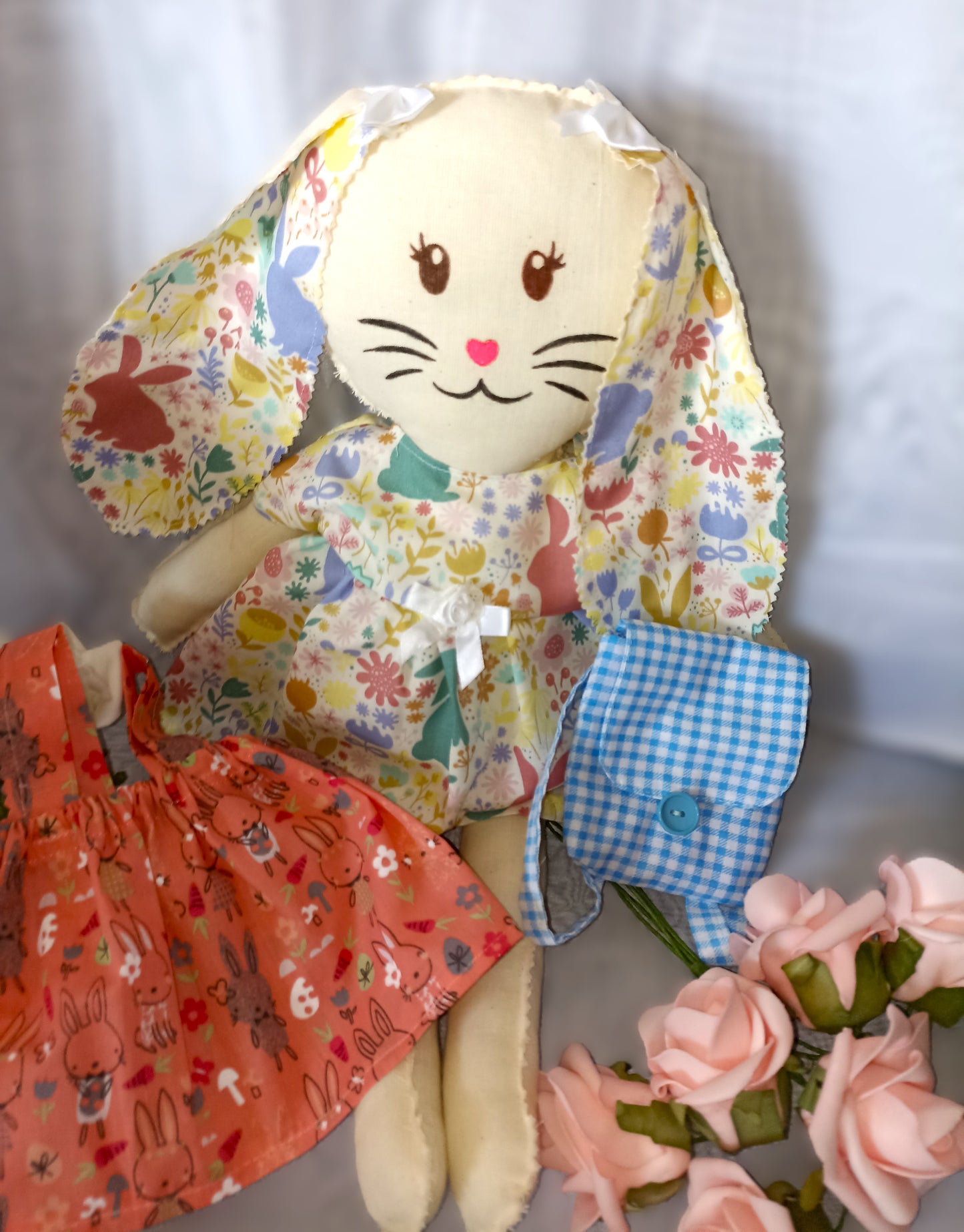 Introducing Mitzy and Buddy our Handmade Easter Bunnies With Backpack Extra Outfit Children Easter Gift Child Cuddly Toy Easter Time Soft Toy Fabric Springtime Bunny Rabbit