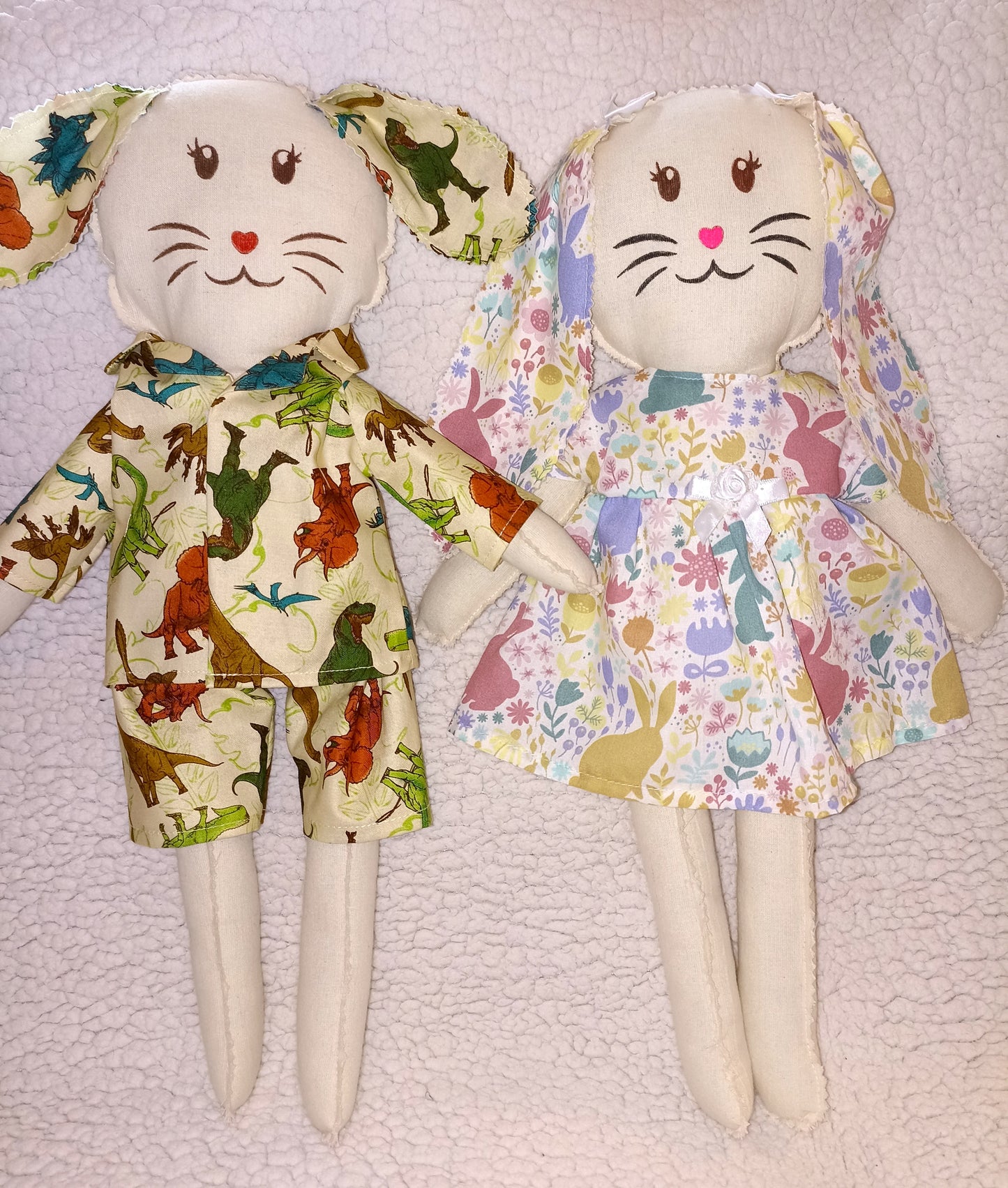 Introducing Mitzy and Buddy our Handmade Easter Bunnies With Backpack Extra Outfit Children Easter Gift Child Cuddly Toy Easter Time Soft Toy Fabric Springtime Bunny Rabbit
