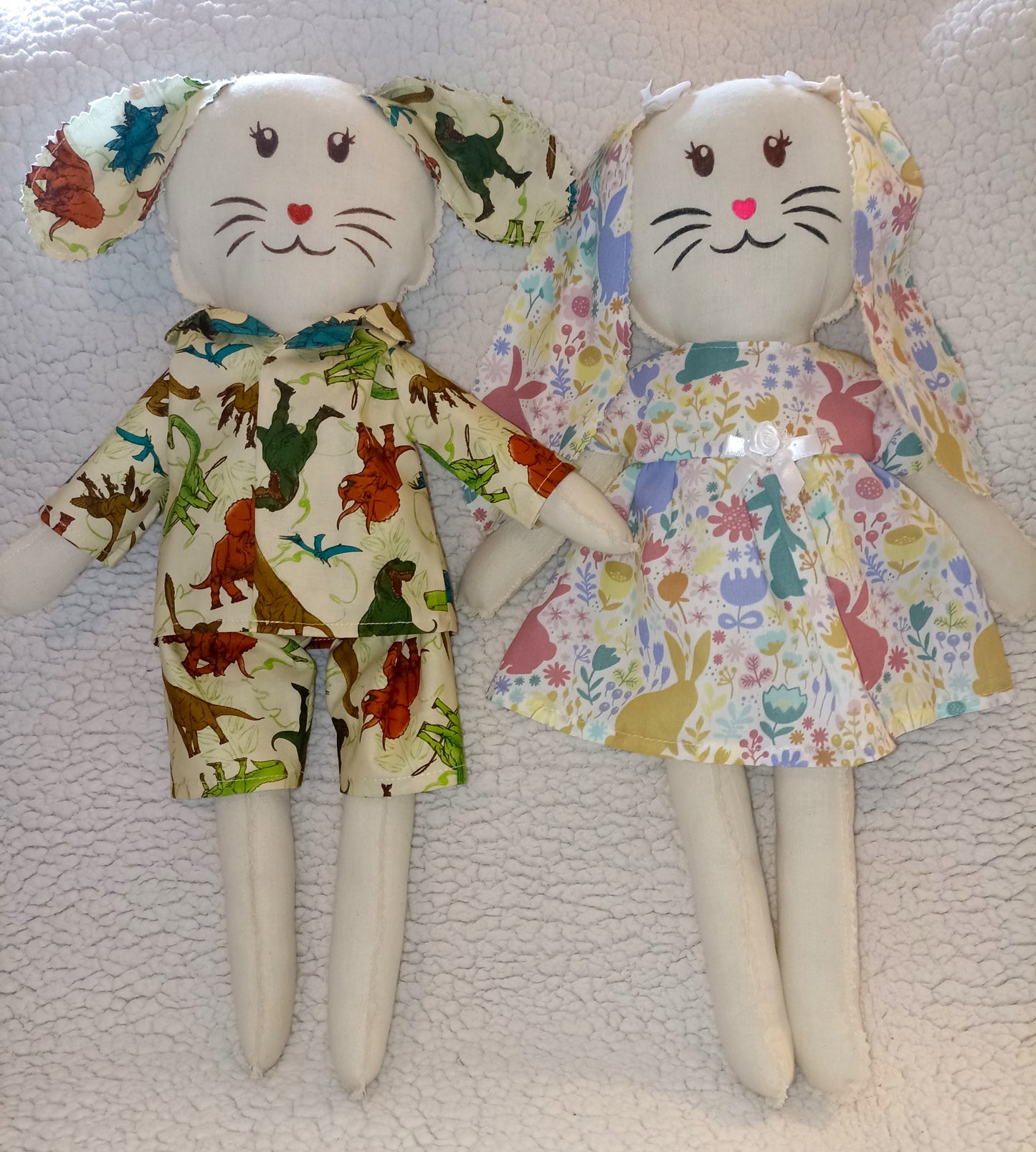 Introducing Mitzy and Buddy our Handmade Easter Bunnies With Backpack Extra Outfit Children Easter Gift Child Cuddly Toy Easter Time Soft Toy Fabric Springtime Bunny Rabbit